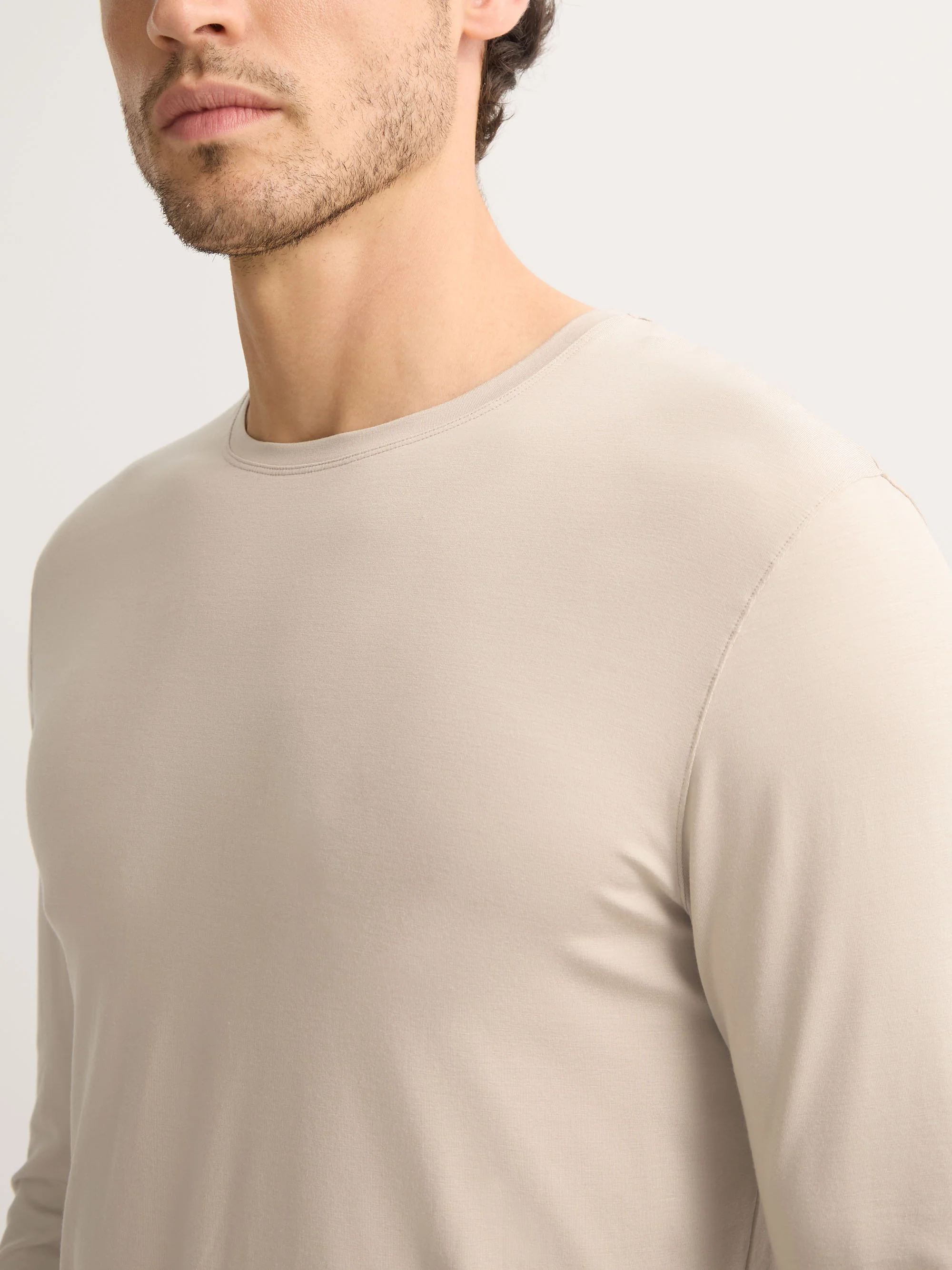 Men's Long Sleeve T-Shirt Basel Micro Modal Stretch Light Stone - Image 4