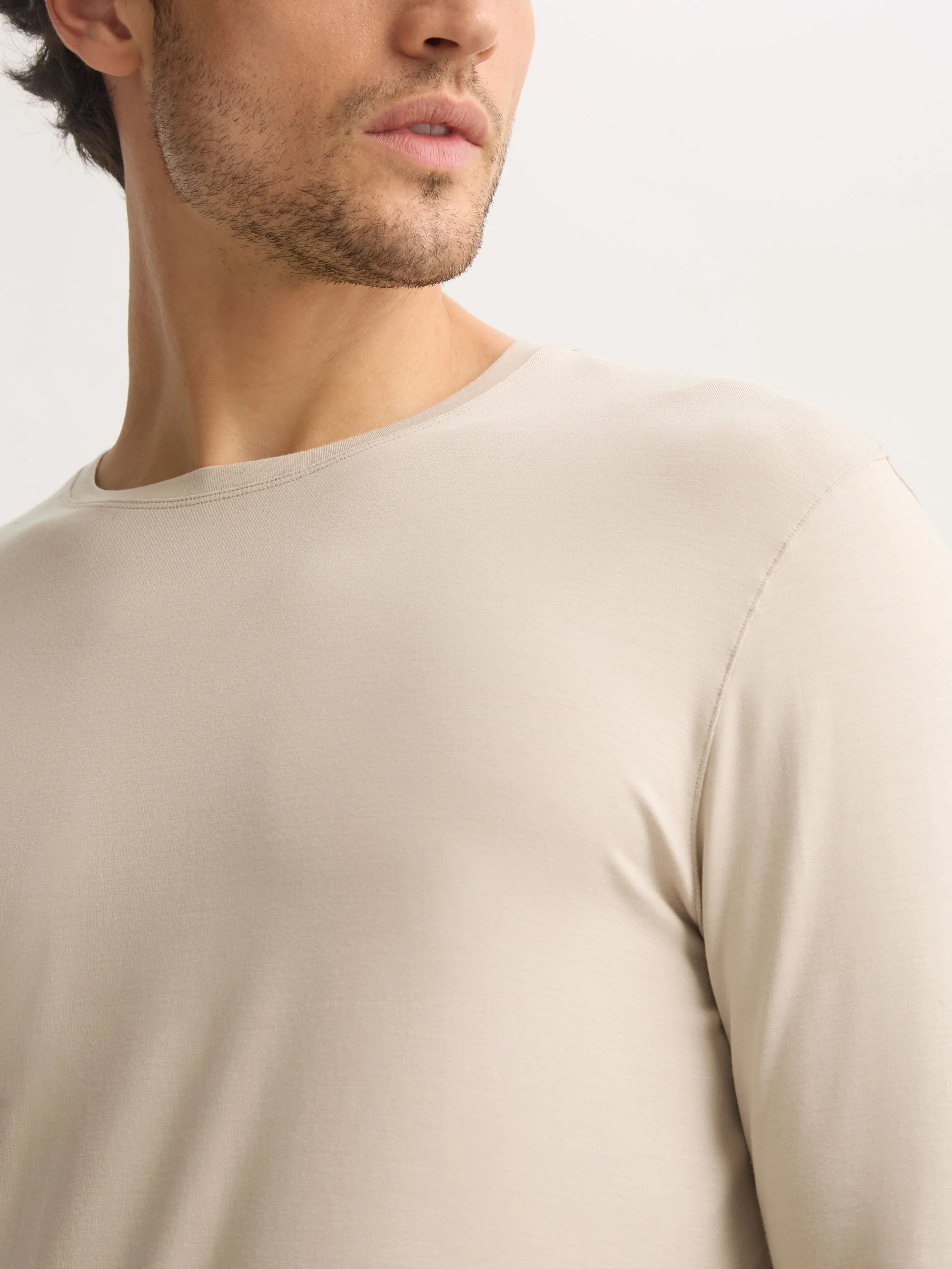 Men's Long Sleeve T-Shirt Basel Micro Modal Stretch Light Stone - Image 5