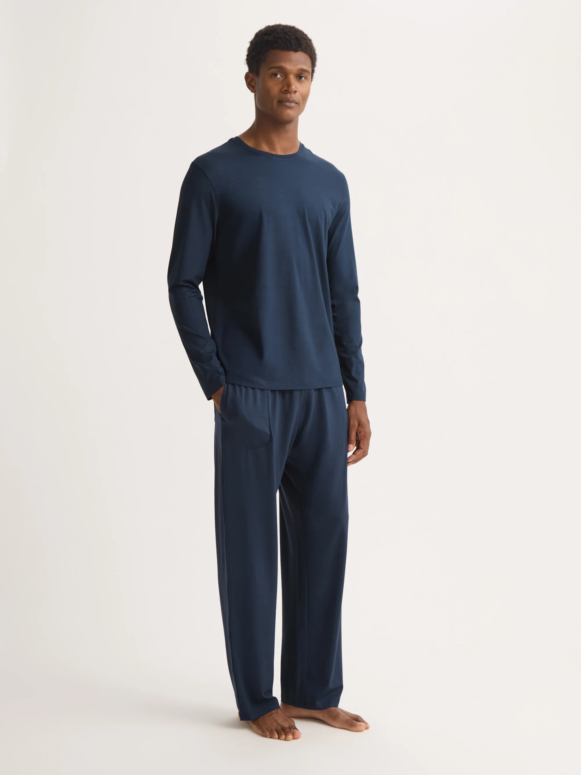 Men's Long Sleeve T-Shirt Basel Micro Modal Stretch Navy - Image 2