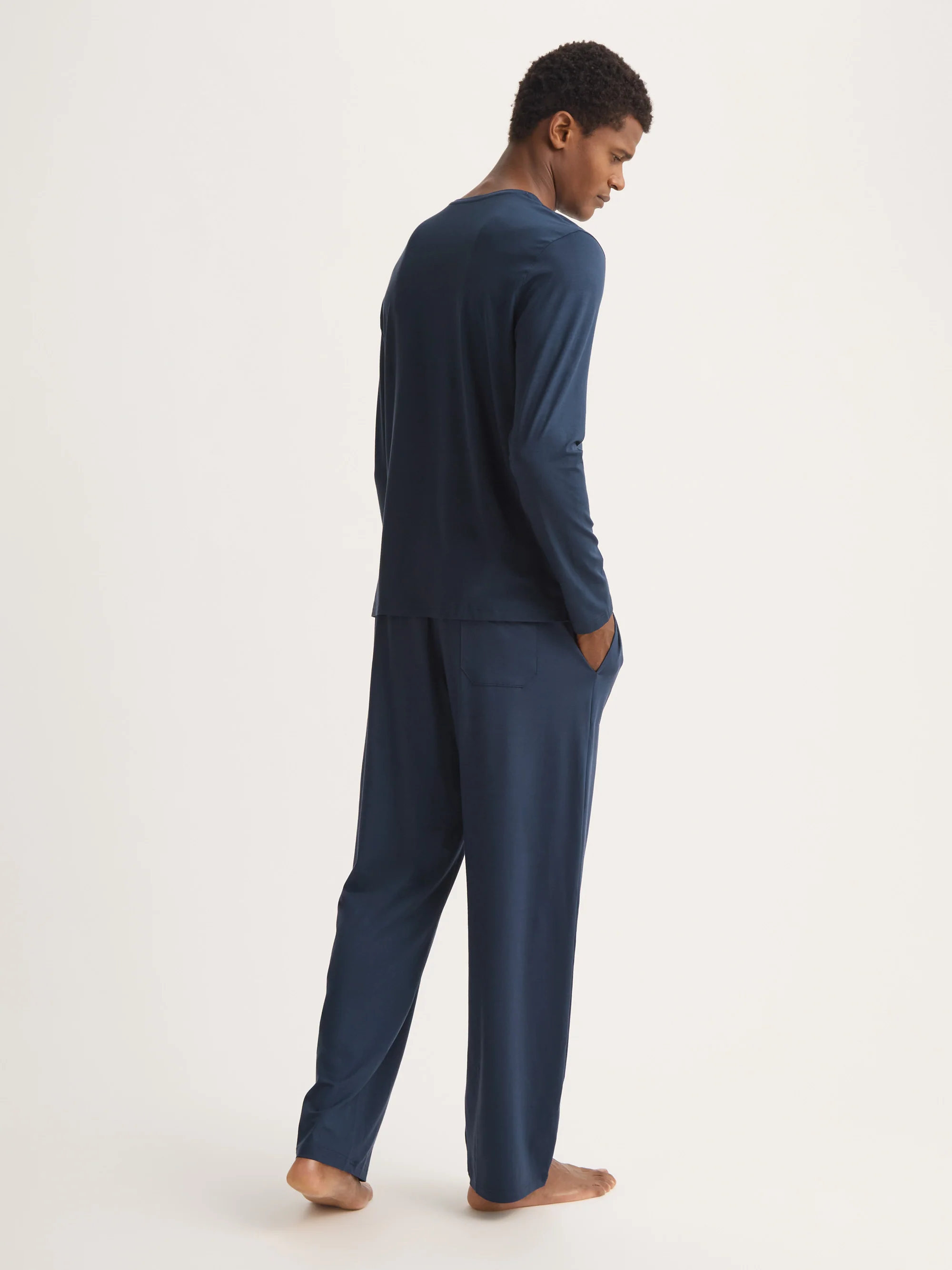 Men's Long Sleeve T-Shirt Basel Micro Modal Stretch Navy - Image 3