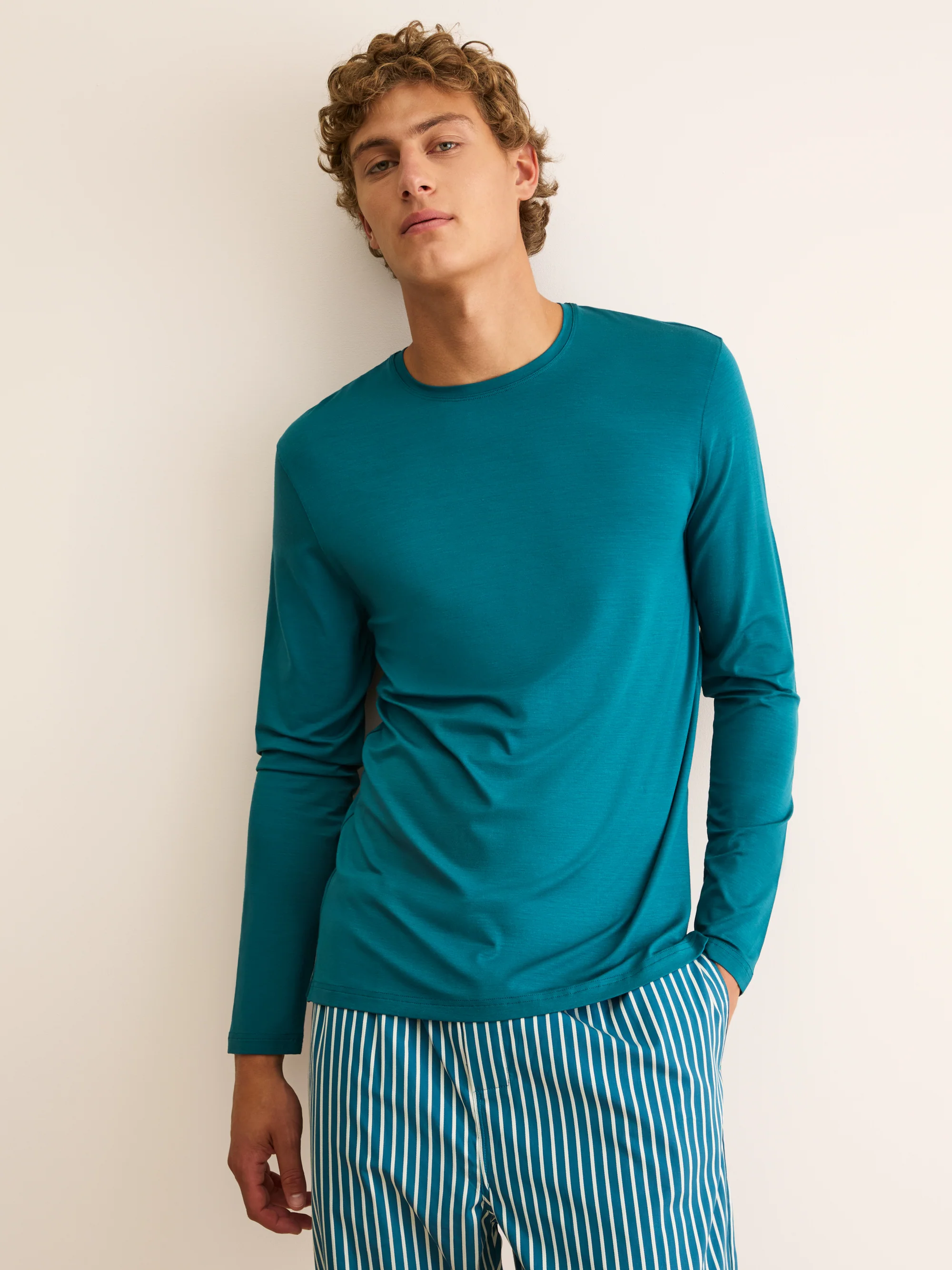 Men's Long Sleeve T-Shirt Basel Micro Modal Stretch Teal - Image 2