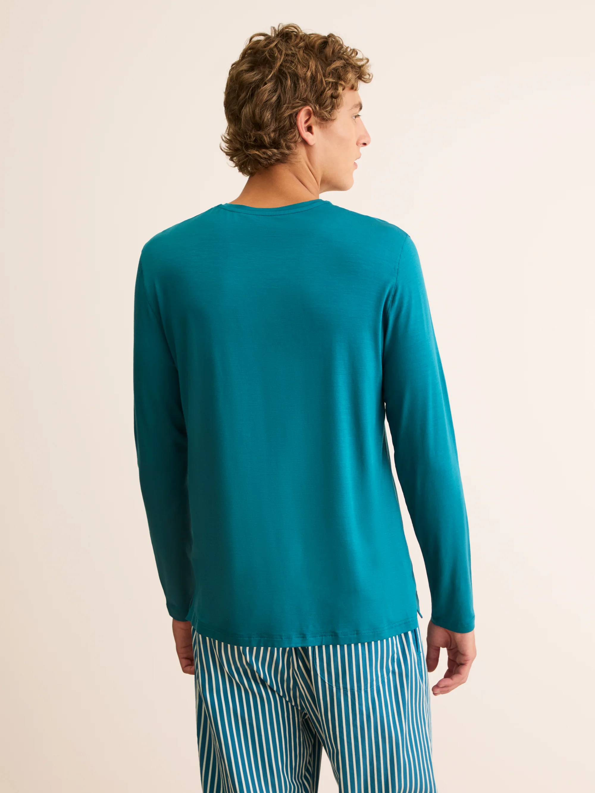 Men's Long Sleeve T-Shirt Basel Micro Modal Stretch Teal - Image 3