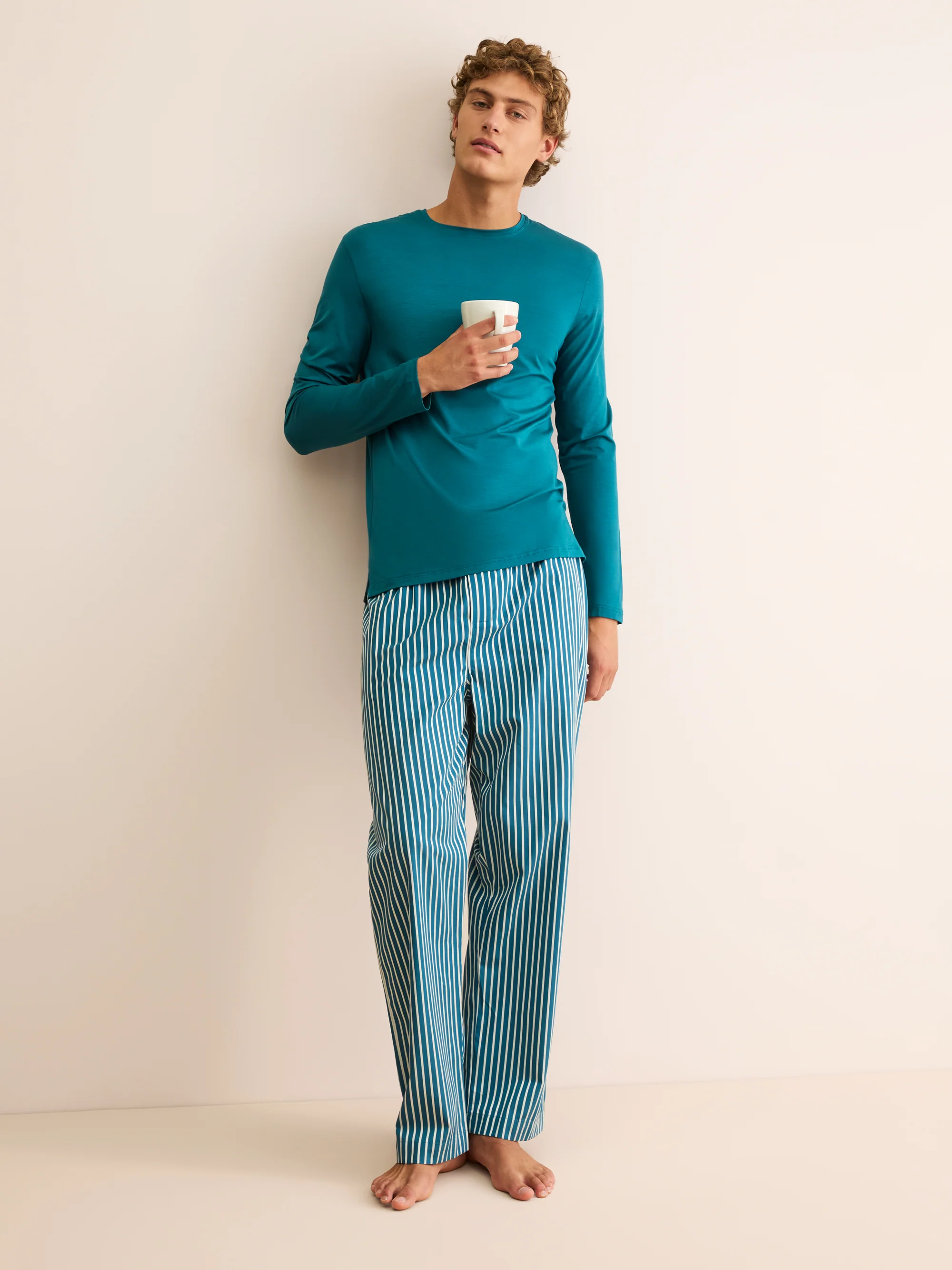 Men's Long Sleeve T-Shirt Basel Micro Modal Stretch Teal - Image 8
