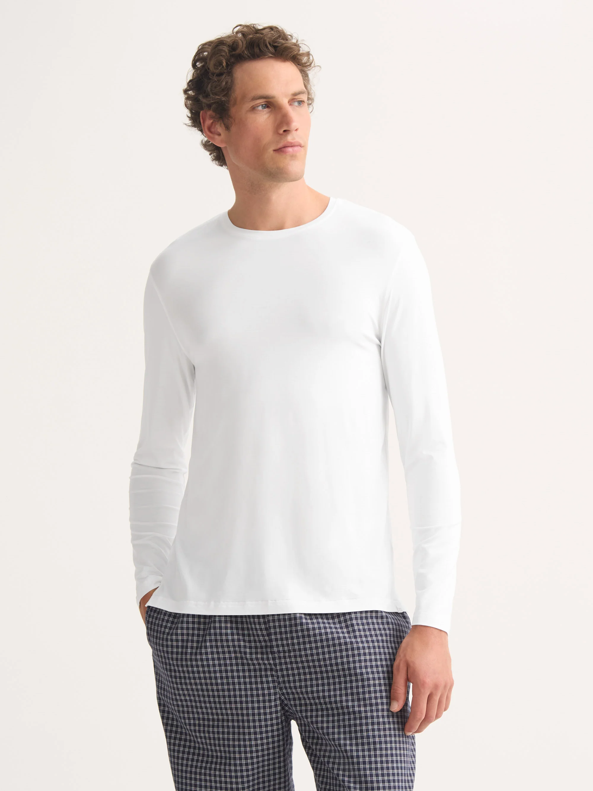 Men's Long Sleeve T-Shirt Basel Micro Modal Stretch White - Image 7