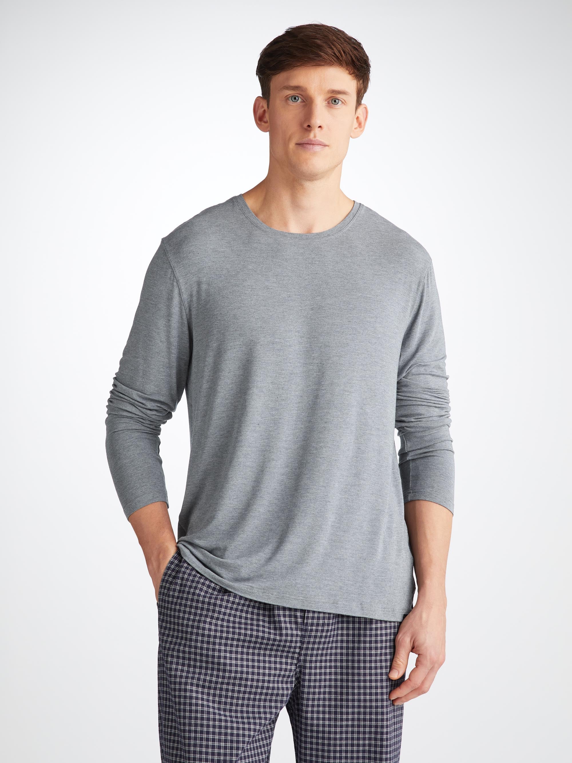 Men's Long Sleeve T-Shirt Marlowe Micro Modal Stretch Charcoal - Image 2