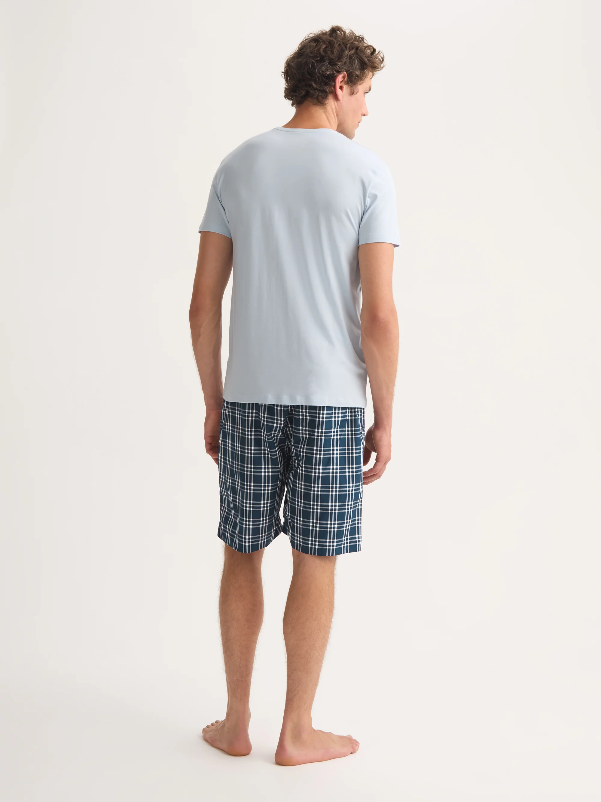 Men's Lounge Shorts Barker Cotton French Blue & White Check - Image 3
