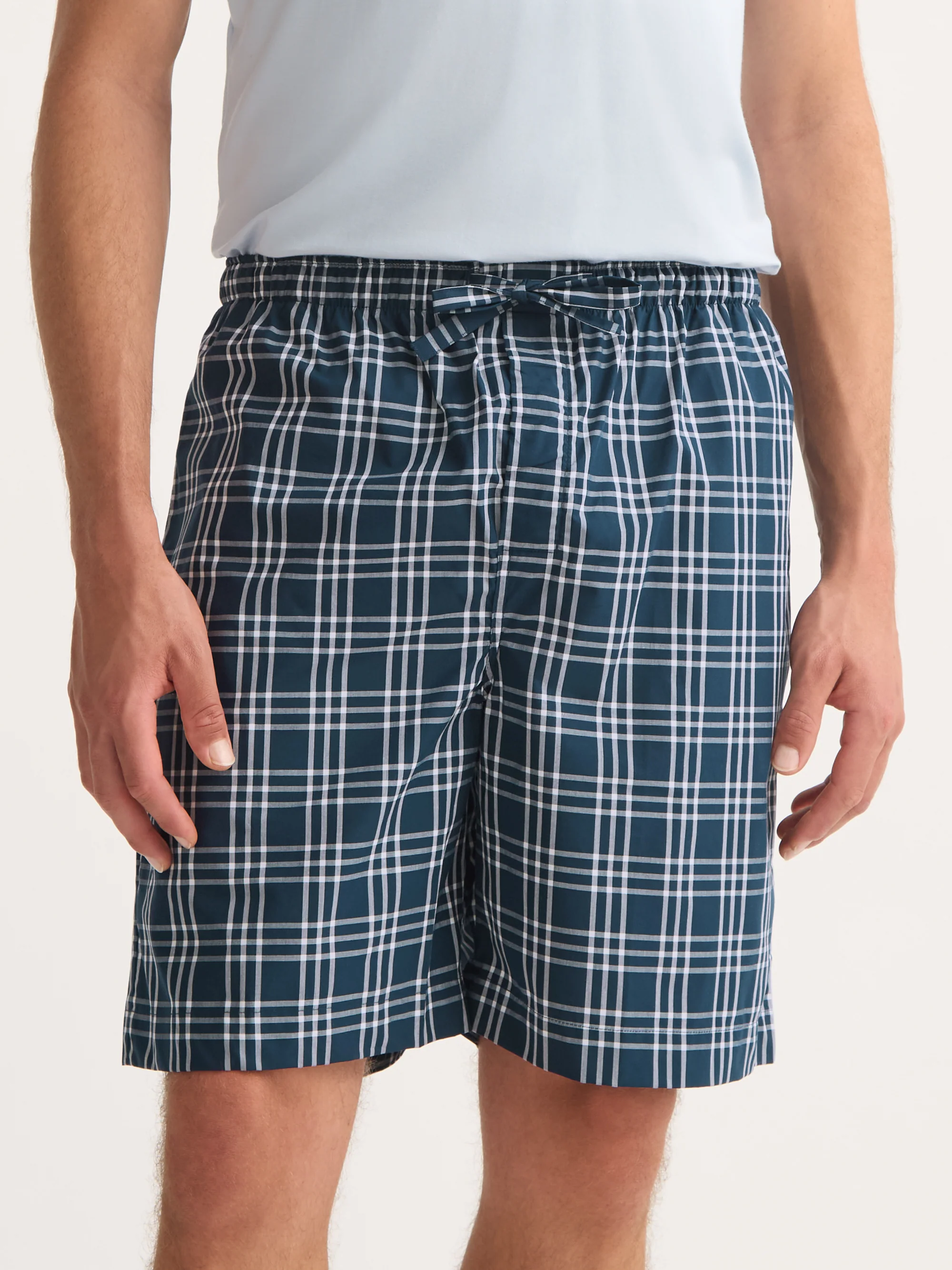 Men's Lounge Shorts Barker Cotton French Blue & White Check - Image 4