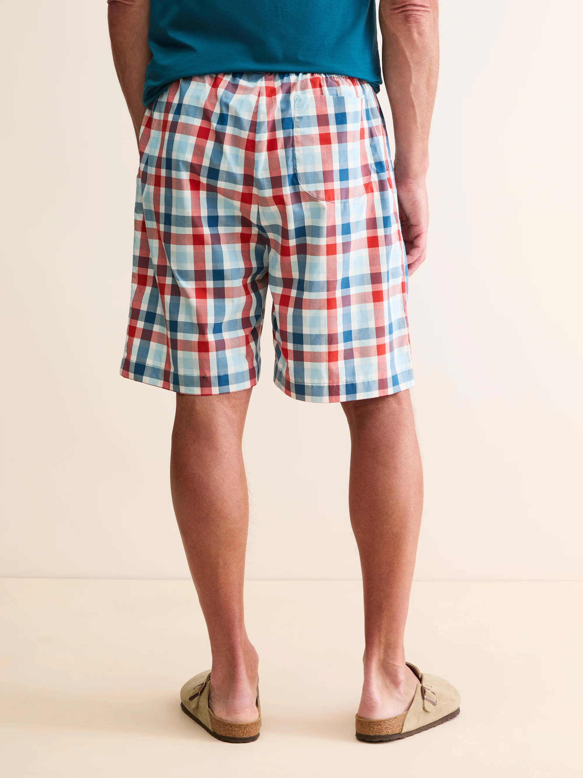Men's Lounge Shorts Barker Cotton Teal & Red Check - Image 3