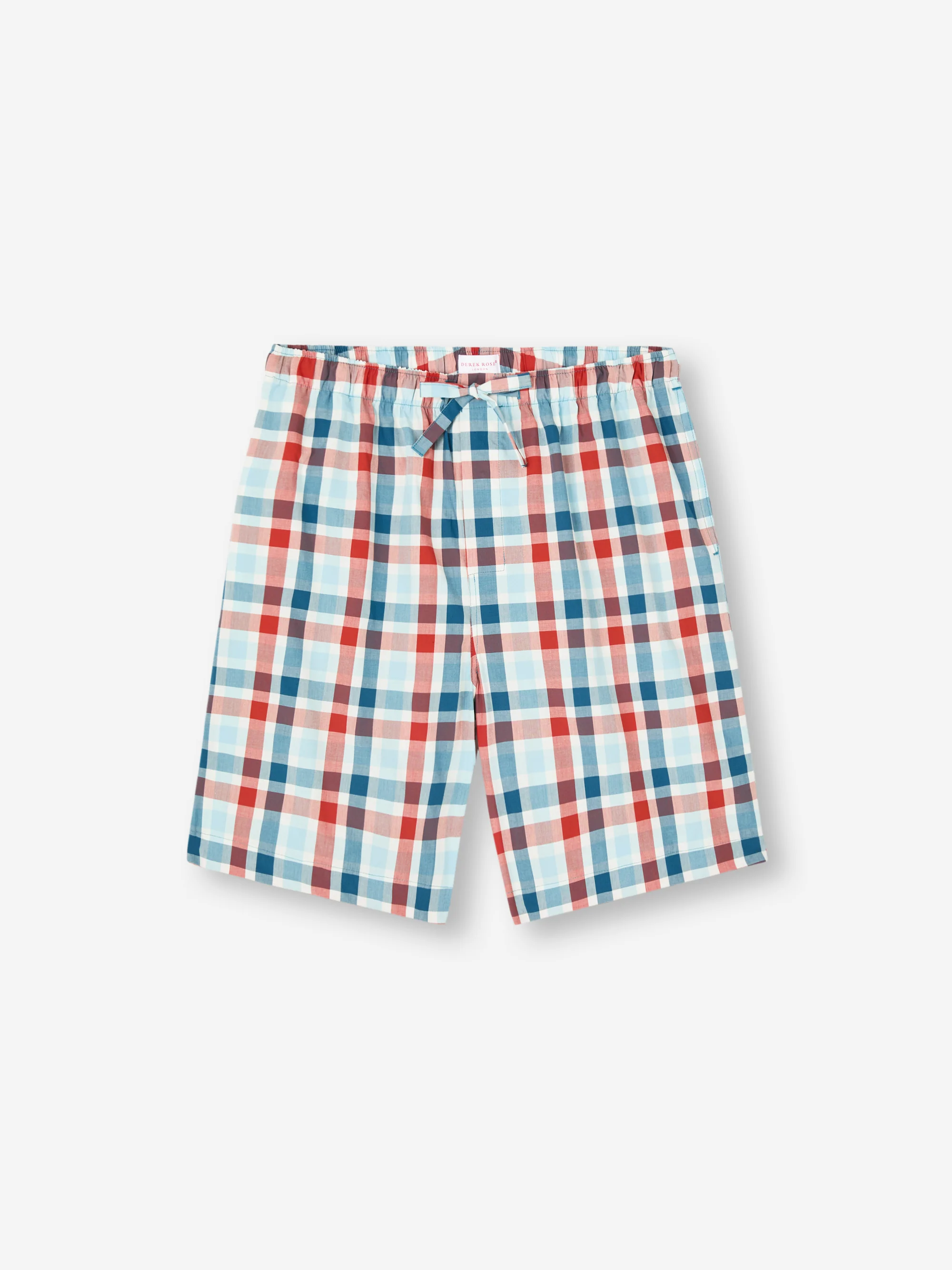 Men's Lounge Shorts Barker Cotton Teal & Red Check - Image 5