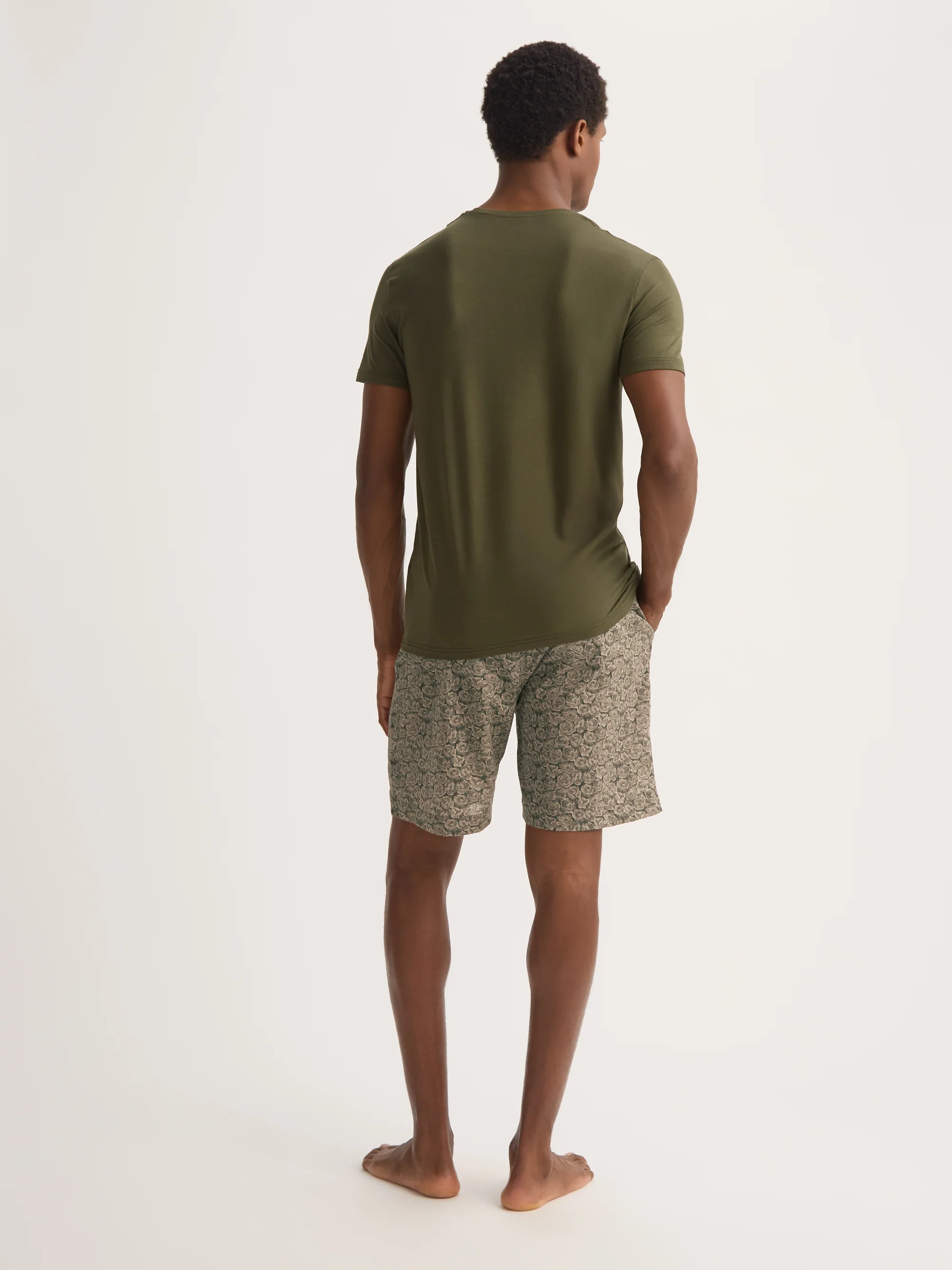 Men's Lounge Shorts Cotton Batiste Camo Green Rose Print - Image 4