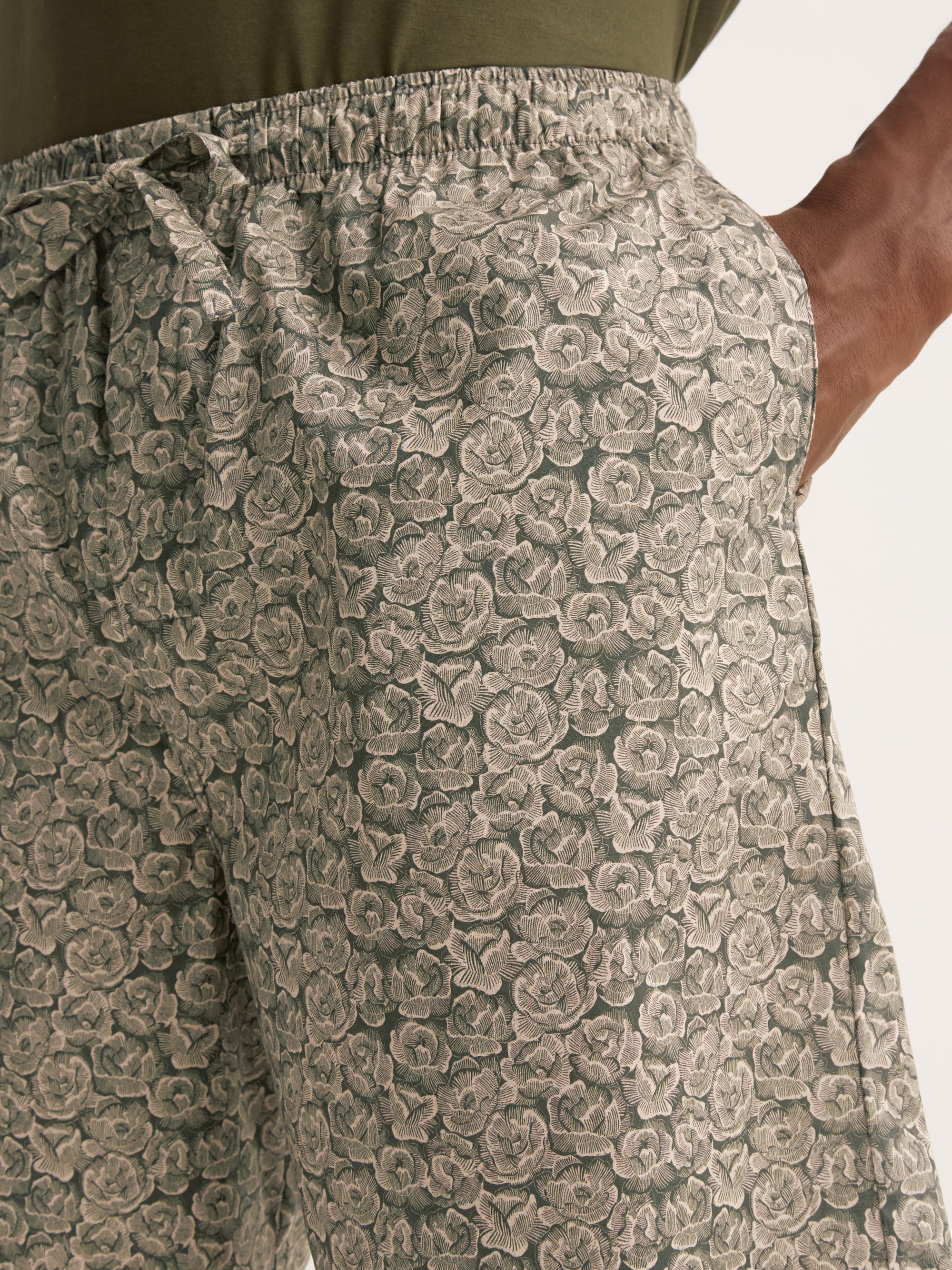 Men's Lounge Shorts Cotton Batiste Camo Green Rose Print - Image 5