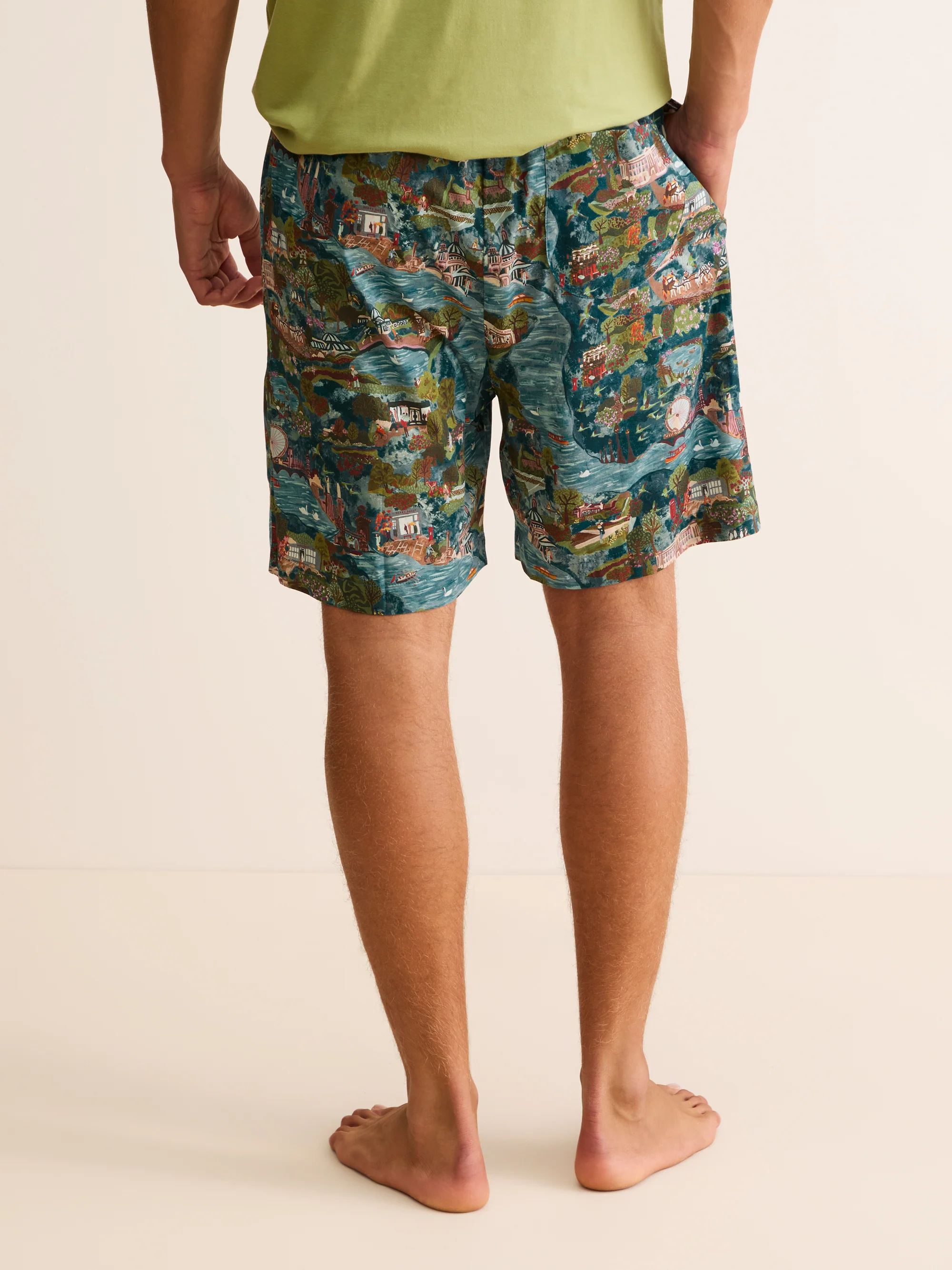 Men's Lounge Shorts Cotton Batiste London Scenic Print Multi - Image 3