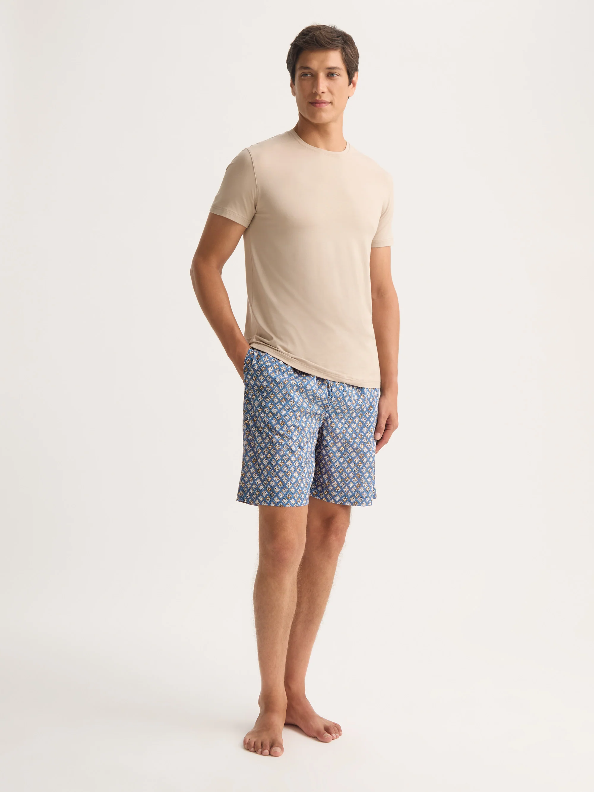 Men's Lounge Shorts Cotton Batiste Blue Multicolour Diamond Print - Image 3