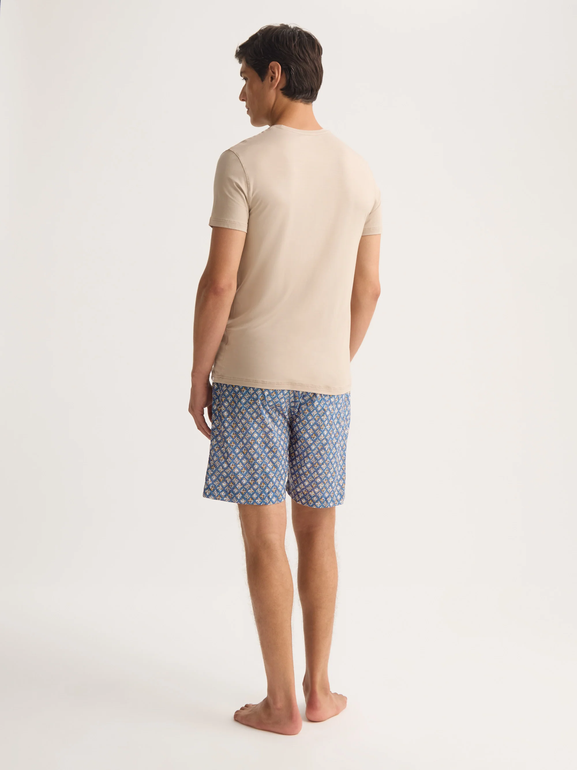 Men's Lounge Shorts Cotton Batiste Blue Multicolour Diamond Print - Image 4