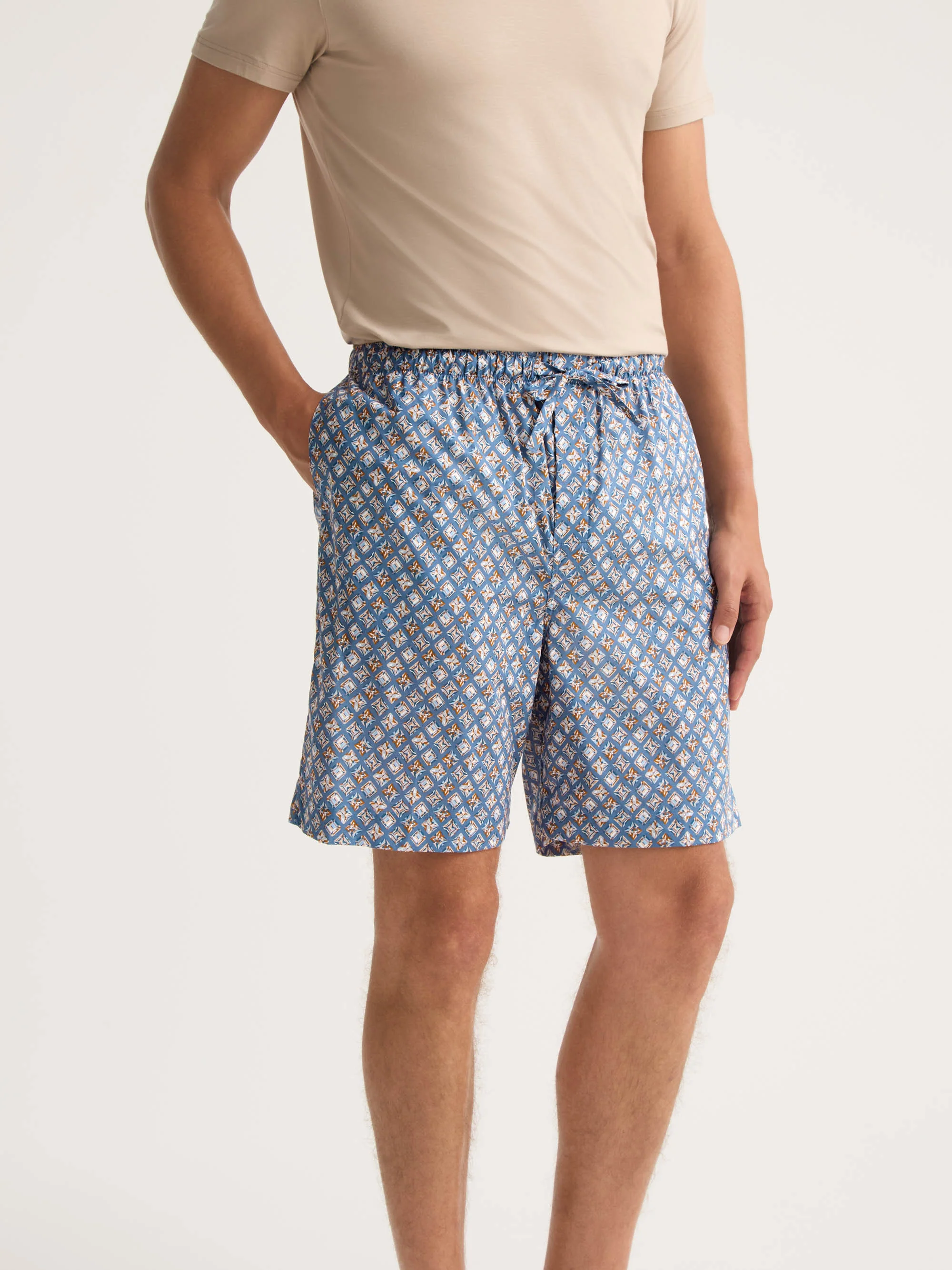 Men's Lounge Shorts Cotton Batiste Blue Multicolour Diamond Print - Image 5