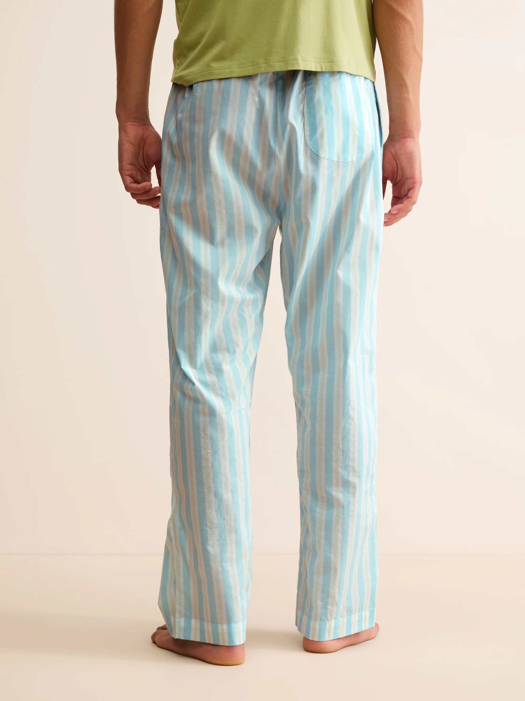 Men's Lounge Trousers Amalfi Cotton Batiste Aqua Blue Stripe - Image 3