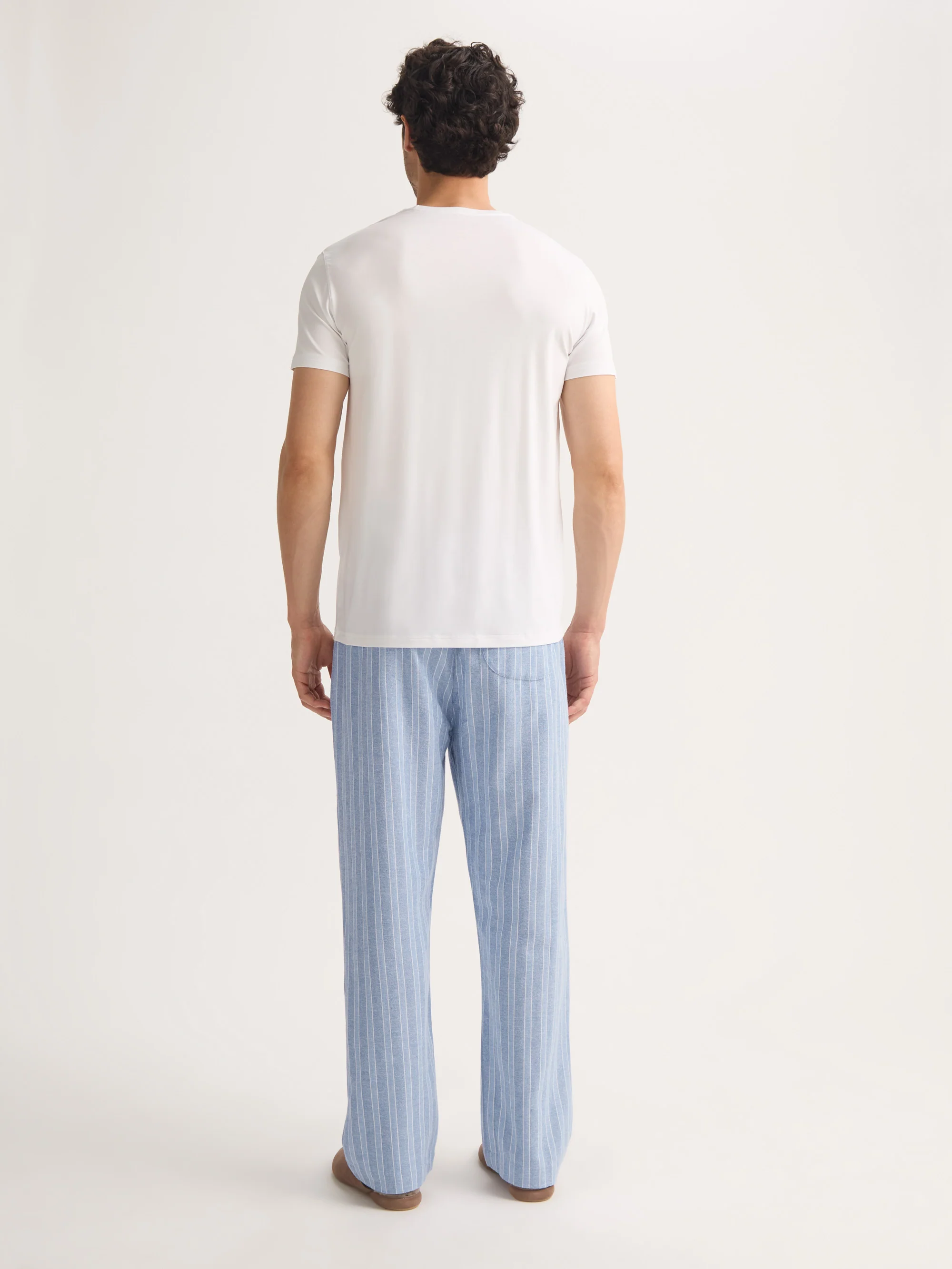 Men's Lounge Trousers Arran Brushed Cotton Blue Herringbone Stripe - Image 3