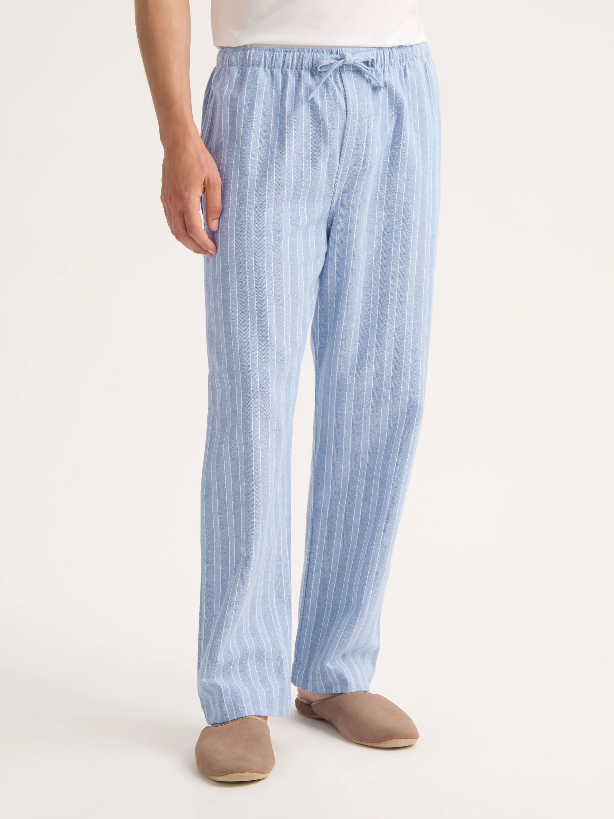 Men's Lounge Trousers Arran Brushed Cotton Blue Herringbone Stripe - Image 4