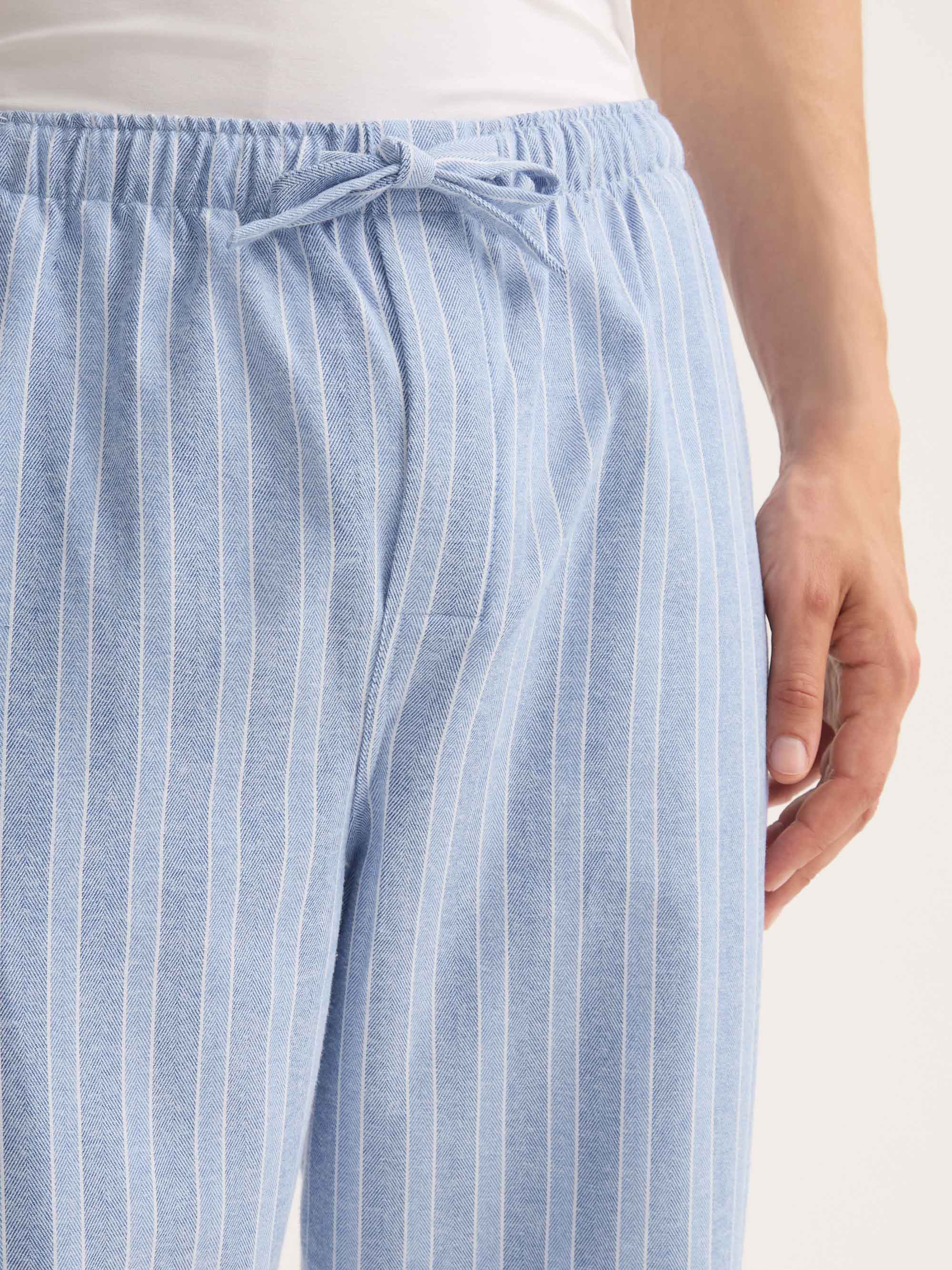 Men's Lounge Trousers Arran Brushed Cotton Blue Herringbone Stripe - Image 5