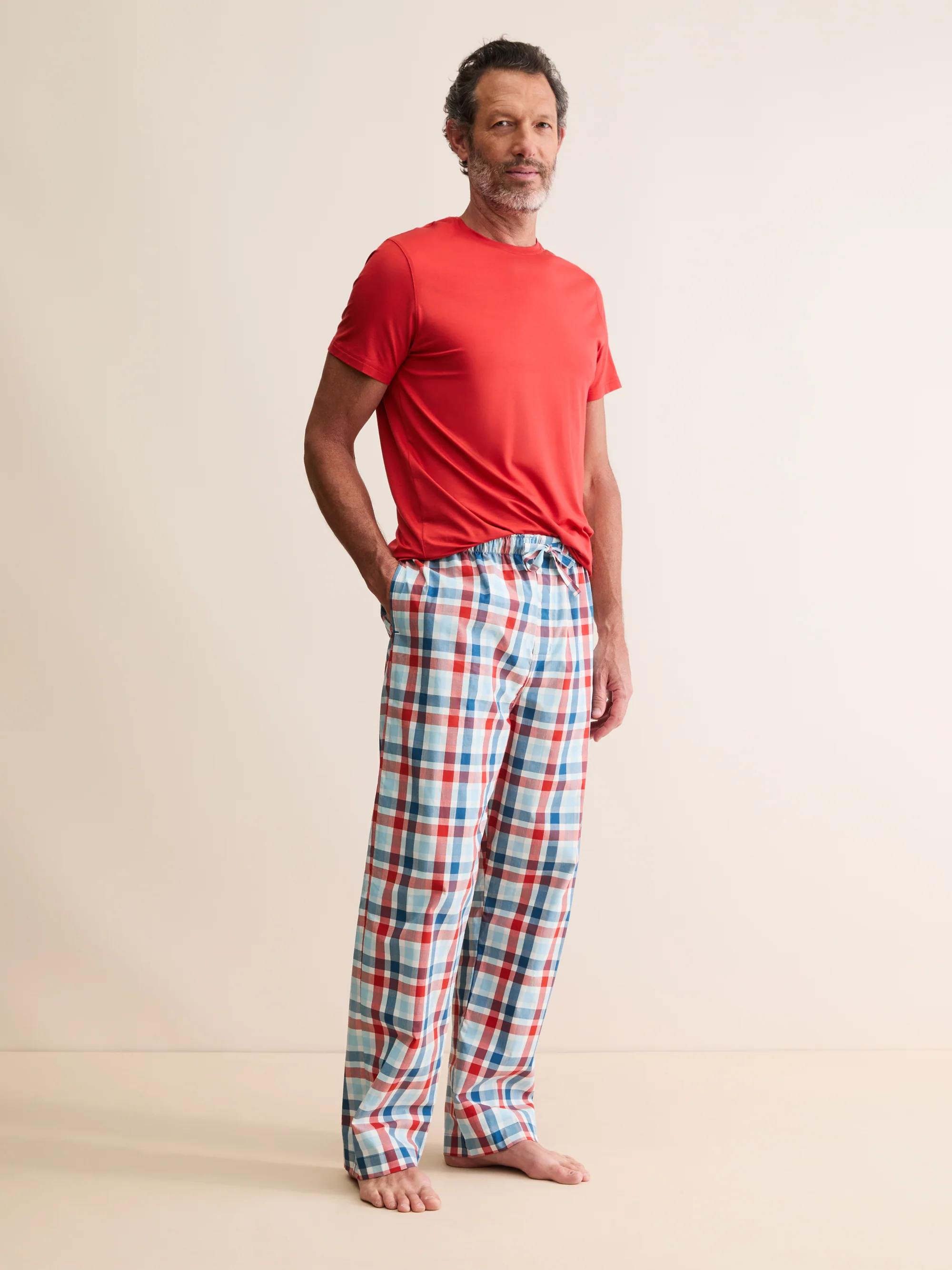Men's Lounge Trousers Barker Cotton Teal & Red Check - Image 7