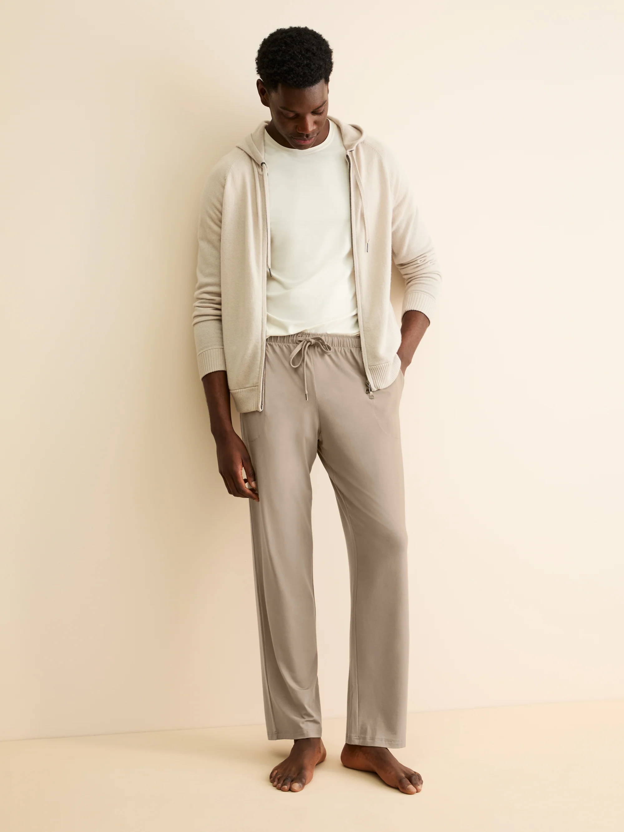 Men's Lounge Trousers Basel Micro Modal Stretch Taupe - Image 6