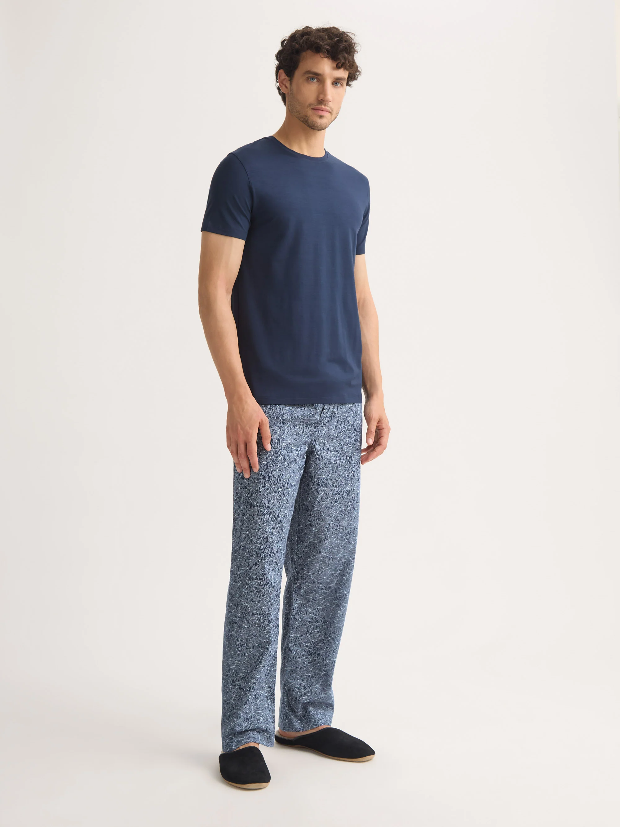 Men's Lounge Trousers Cotton Batiste Navy Blue Night Sky Print - Image 3