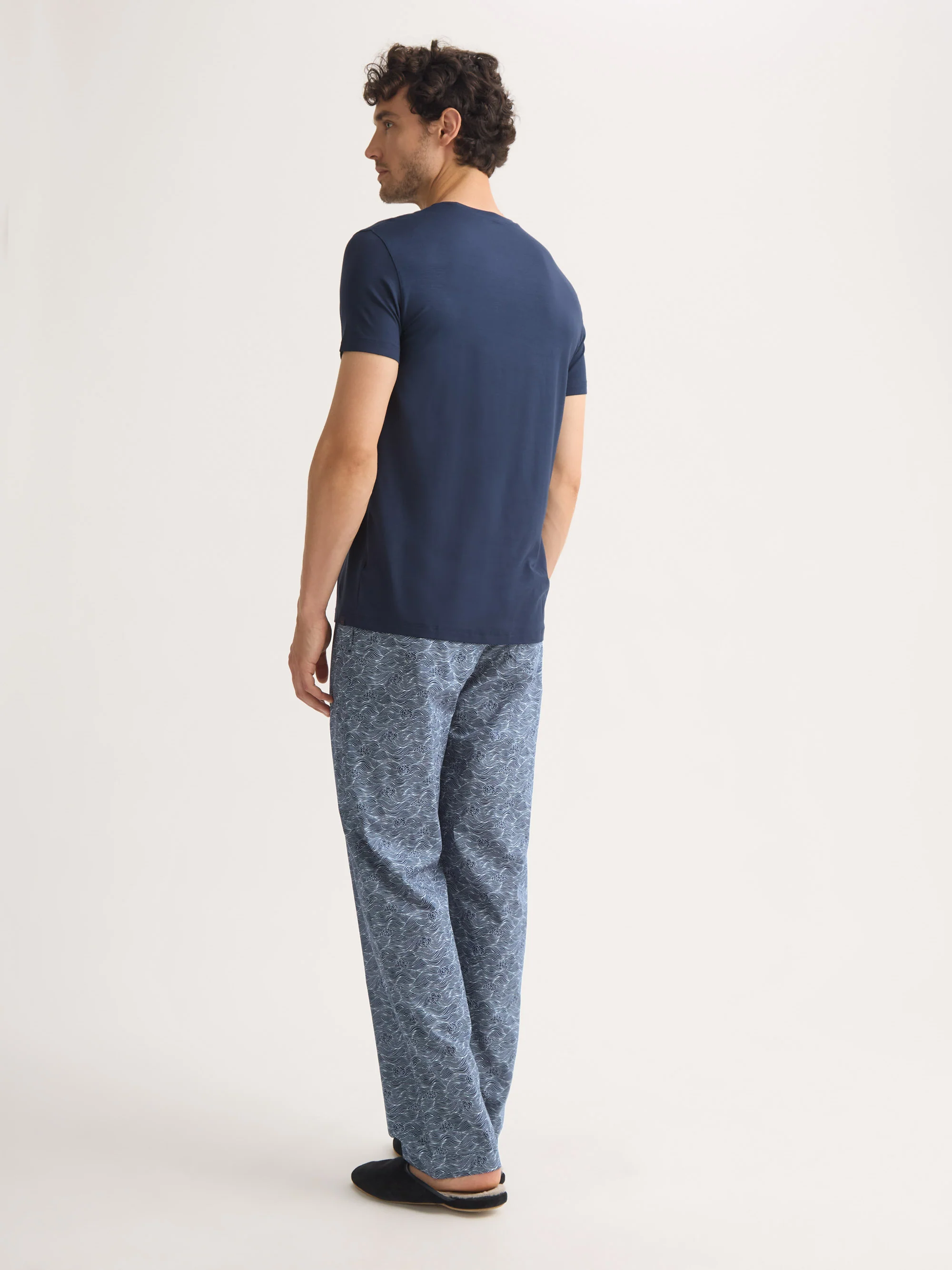 Men's Lounge Trousers Cotton Batiste Navy Blue Night Sky Print - Image 4