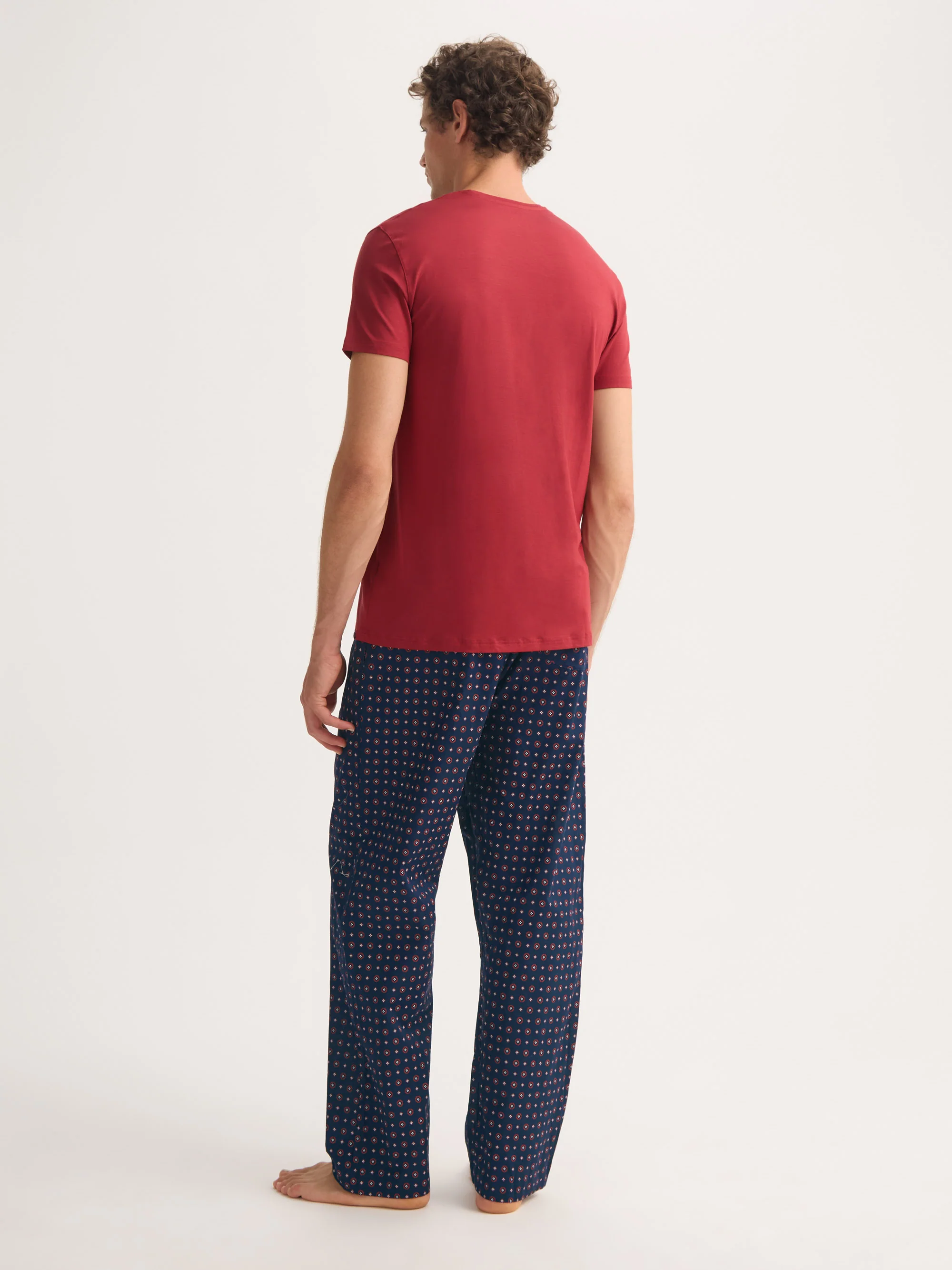 Men's Lounge Trousers Cotton Batiste Navy Blue Rose Motif - Image 3