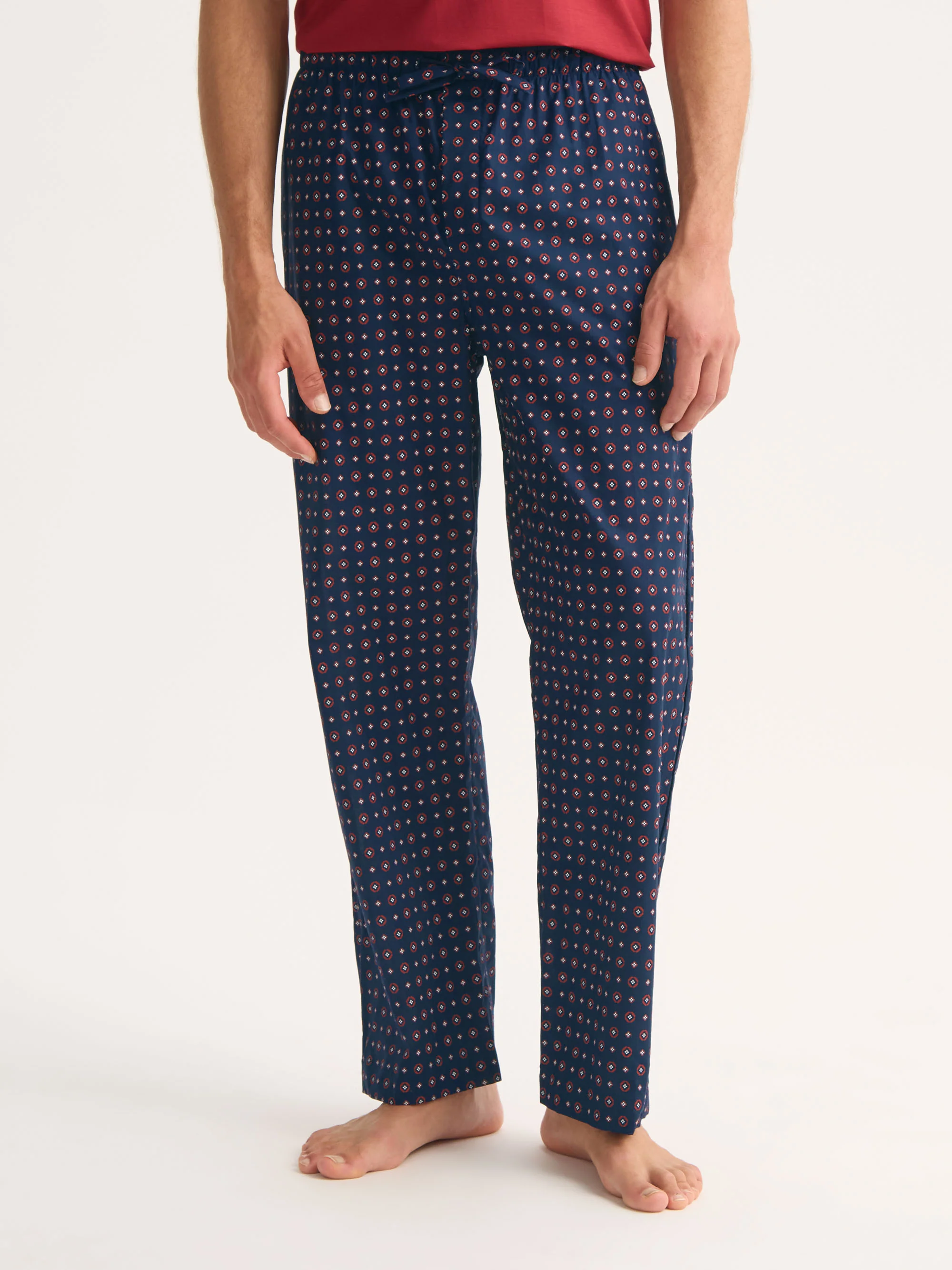 Men's Lounge Trousers Cotton Batiste Navy Blue Rose Motif - Image 4