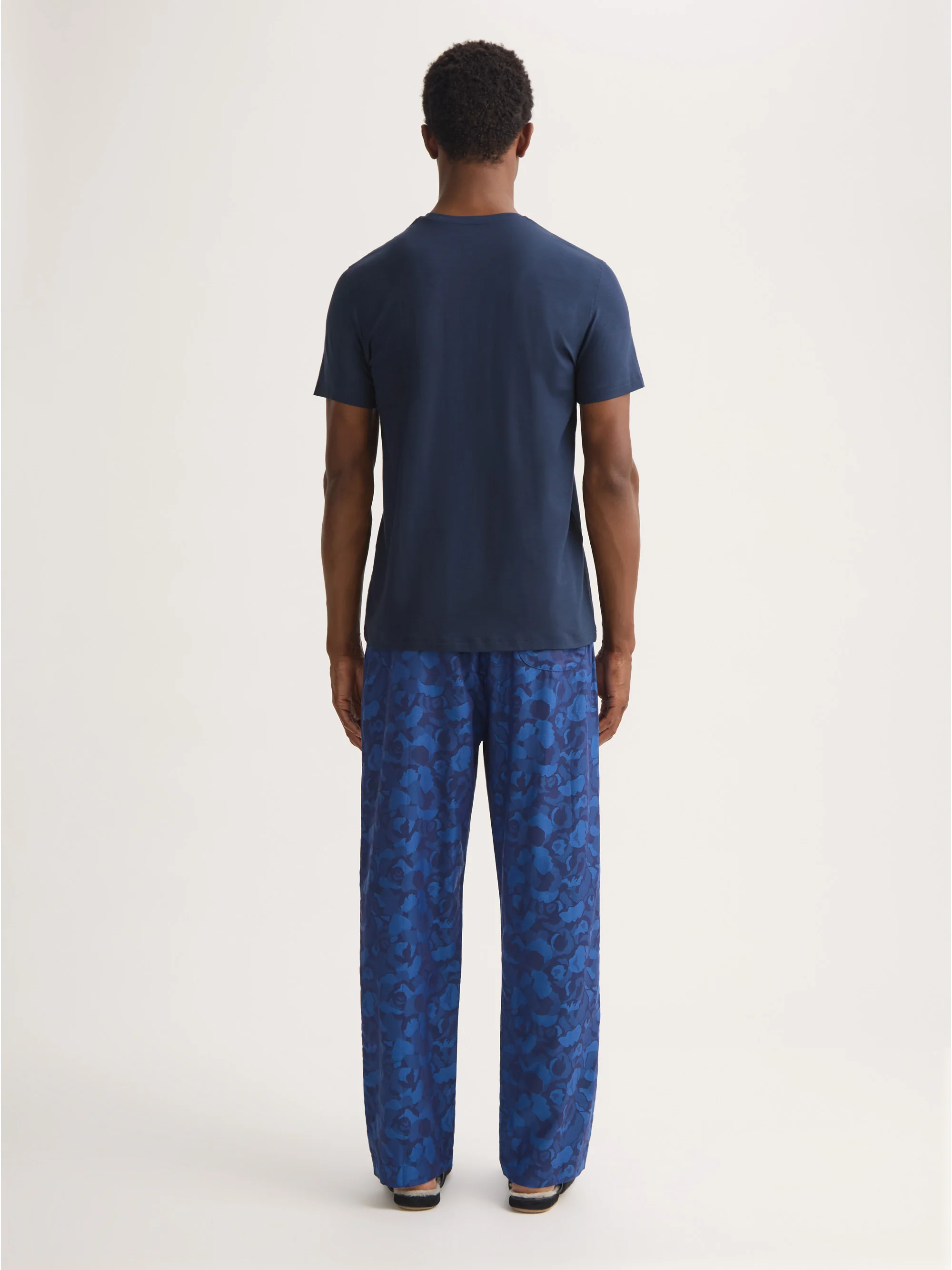 Men's Lounge Trousers Cotton Jacquard Navy Blue Camo Rose Weave - Image 3