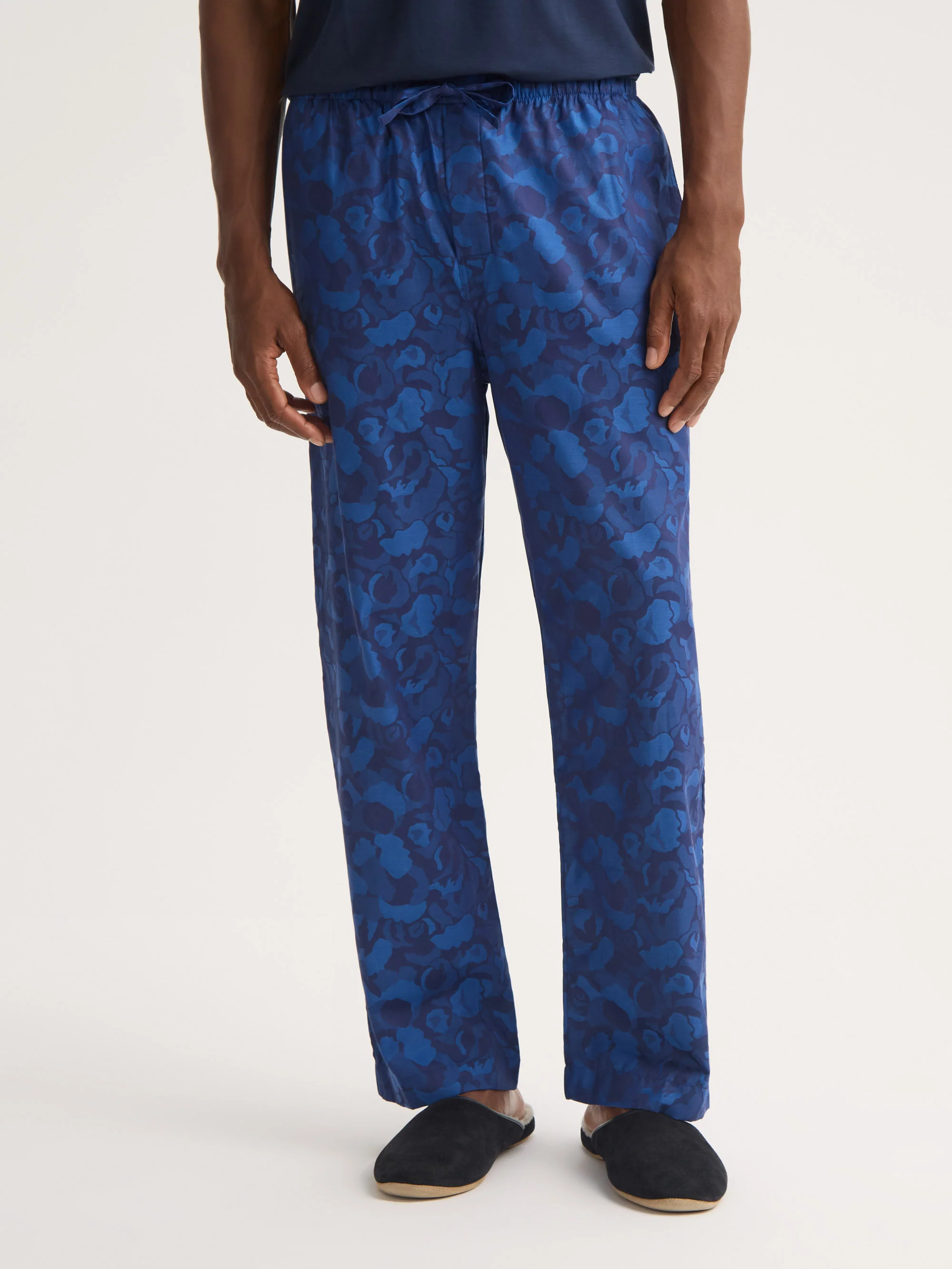 Men's Lounge Trousers Cotton Jacquard Navy Blue Camo Rose Weave - Image 4