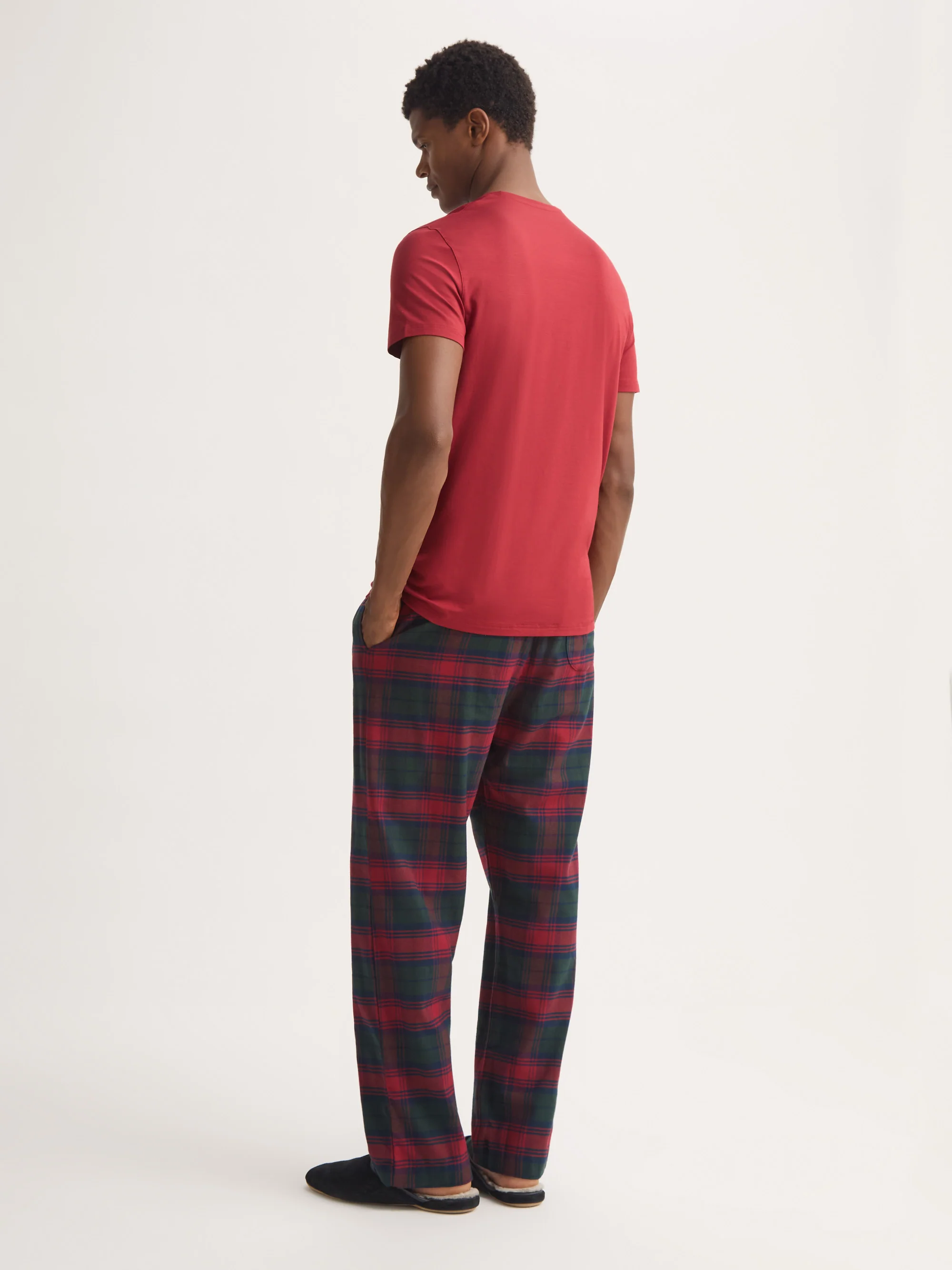 Men's Lounge Trousers Kelburn Brushed Cotton Burgundy Red & Green Check - Image 3