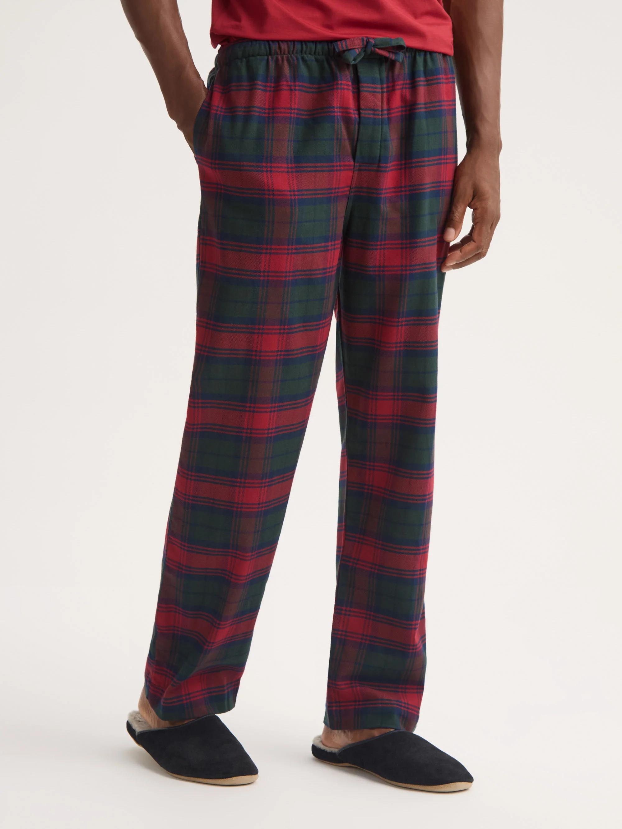 Men's Lounge Trousers Kelburn Brushed Cotton Burgundy Red & Green Check - Image 4