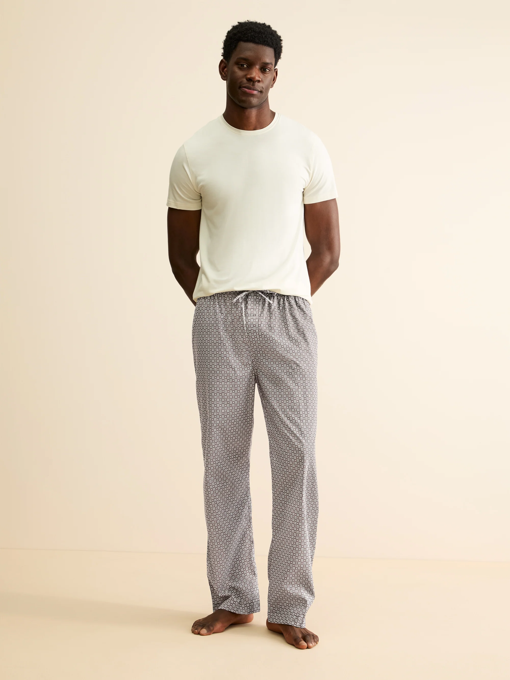 Men's Lounge Trousers London Geo Cross Cotton Batiste Taupe - Image 4