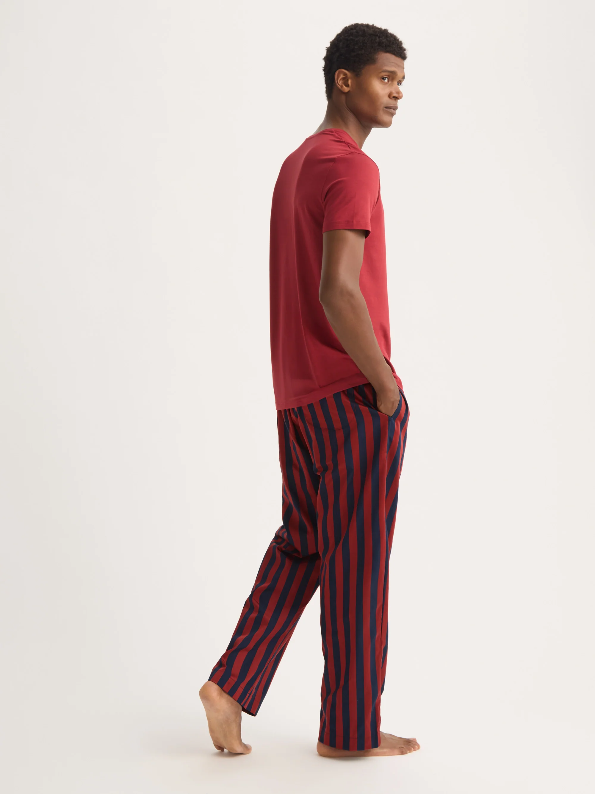 Men's Lounge Trousers Royal Cotton Navy Blue & Red Stripe - Image 3
