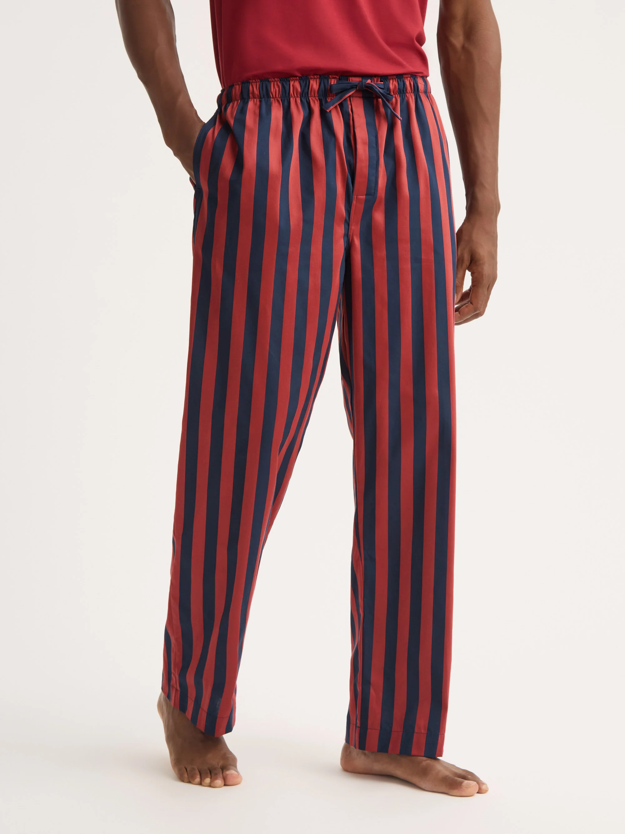 Men's Lounge Trousers Royal Cotton Navy Blue & Red Stripe - Image 4