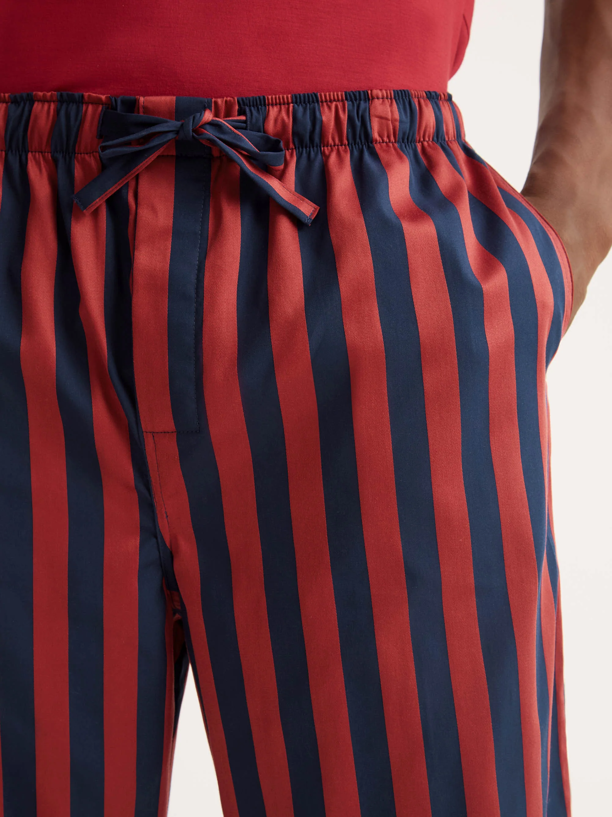 Men's Lounge Trousers Royal Cotton Navy Blue & Red Stripe - Image 5
