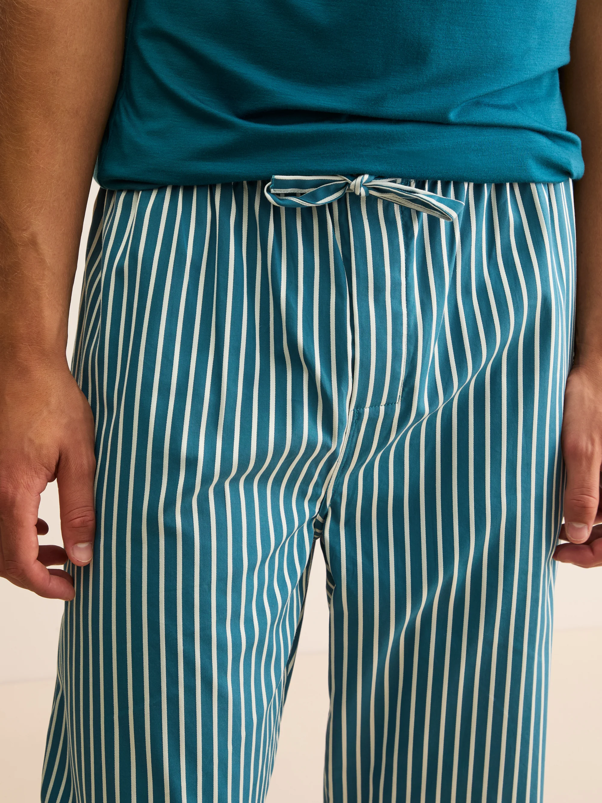 Men's Lounge Trousers Royal Cotton Teal & White Stripe - Image 3