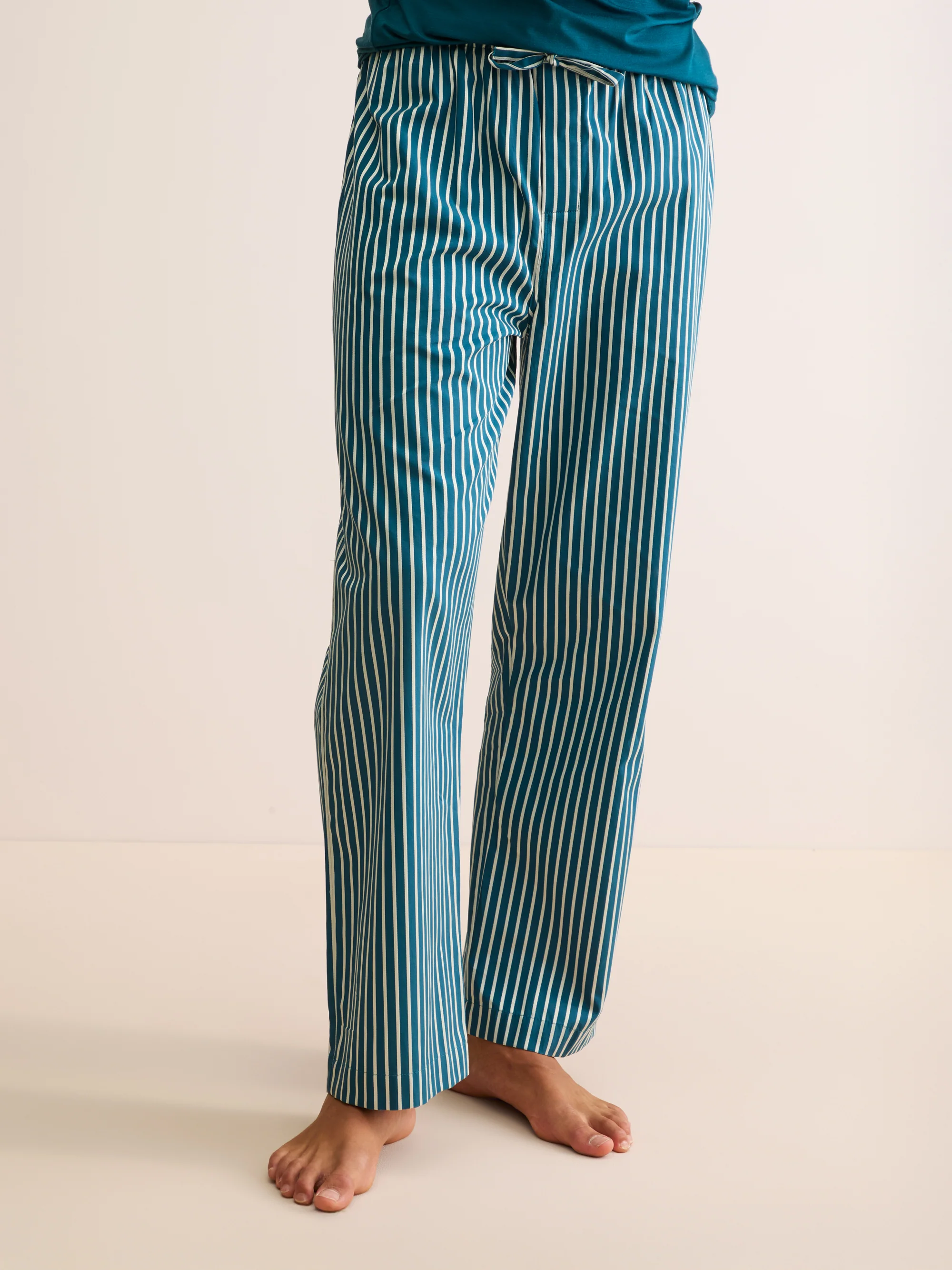 Men's Lounge Trousers Royal Cotton Teal & White Stripe - Image 4