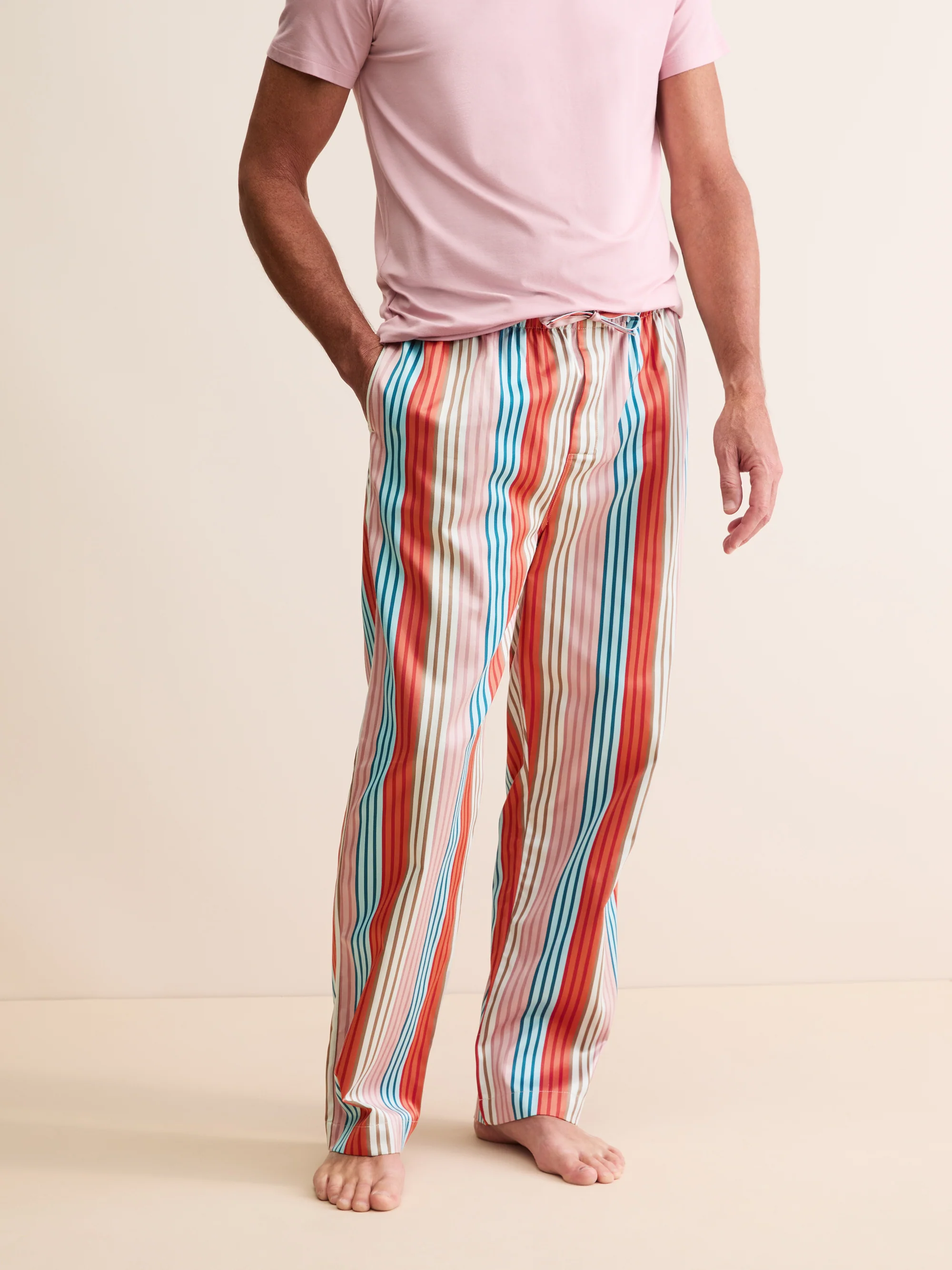Men's Lounge Trousers Wellington Cotton Satin Multi Stripe - Image 2