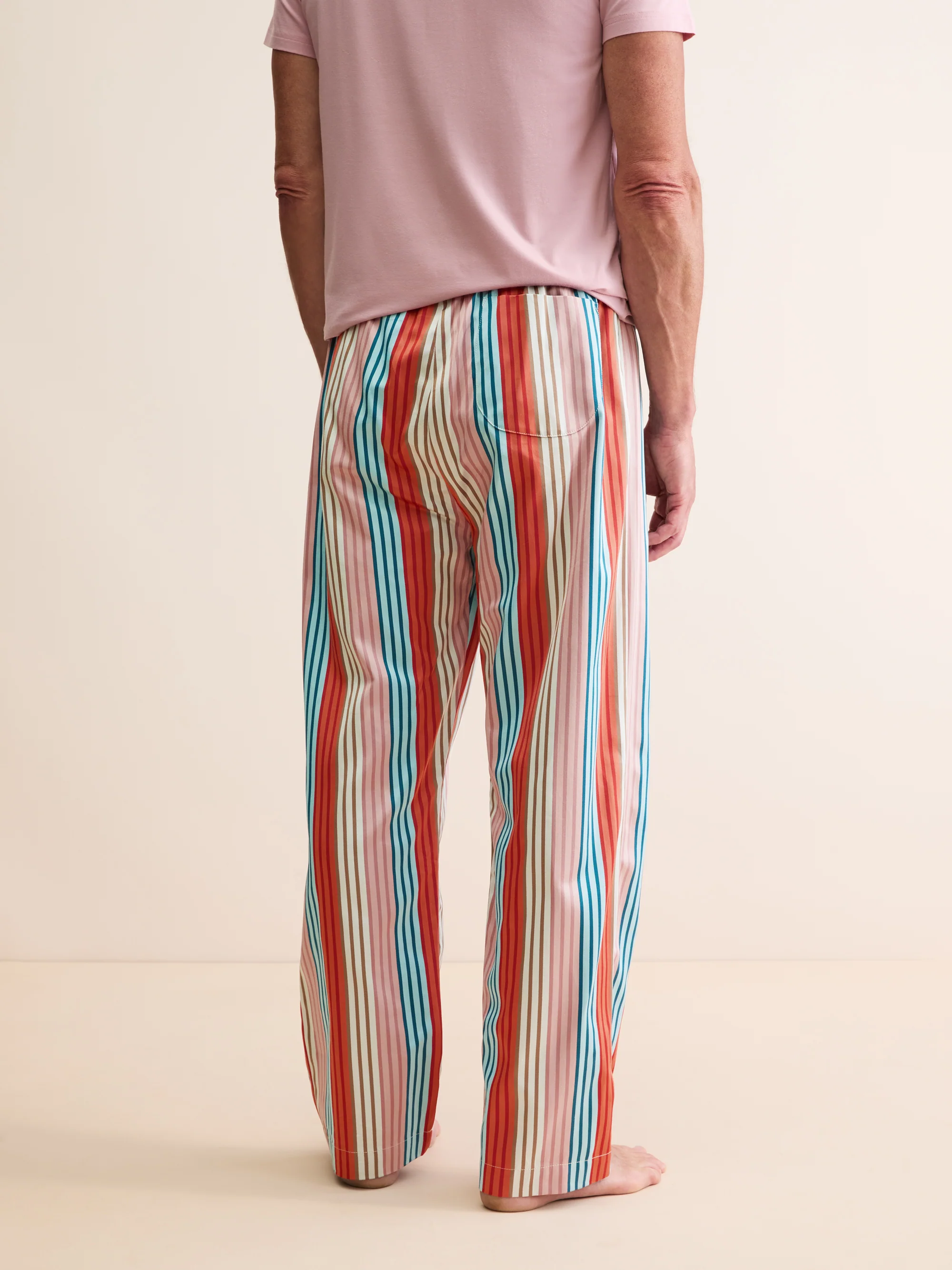 Men's Lounge Trousers Wellington Cotton Satin Multi Stripe - Image 3