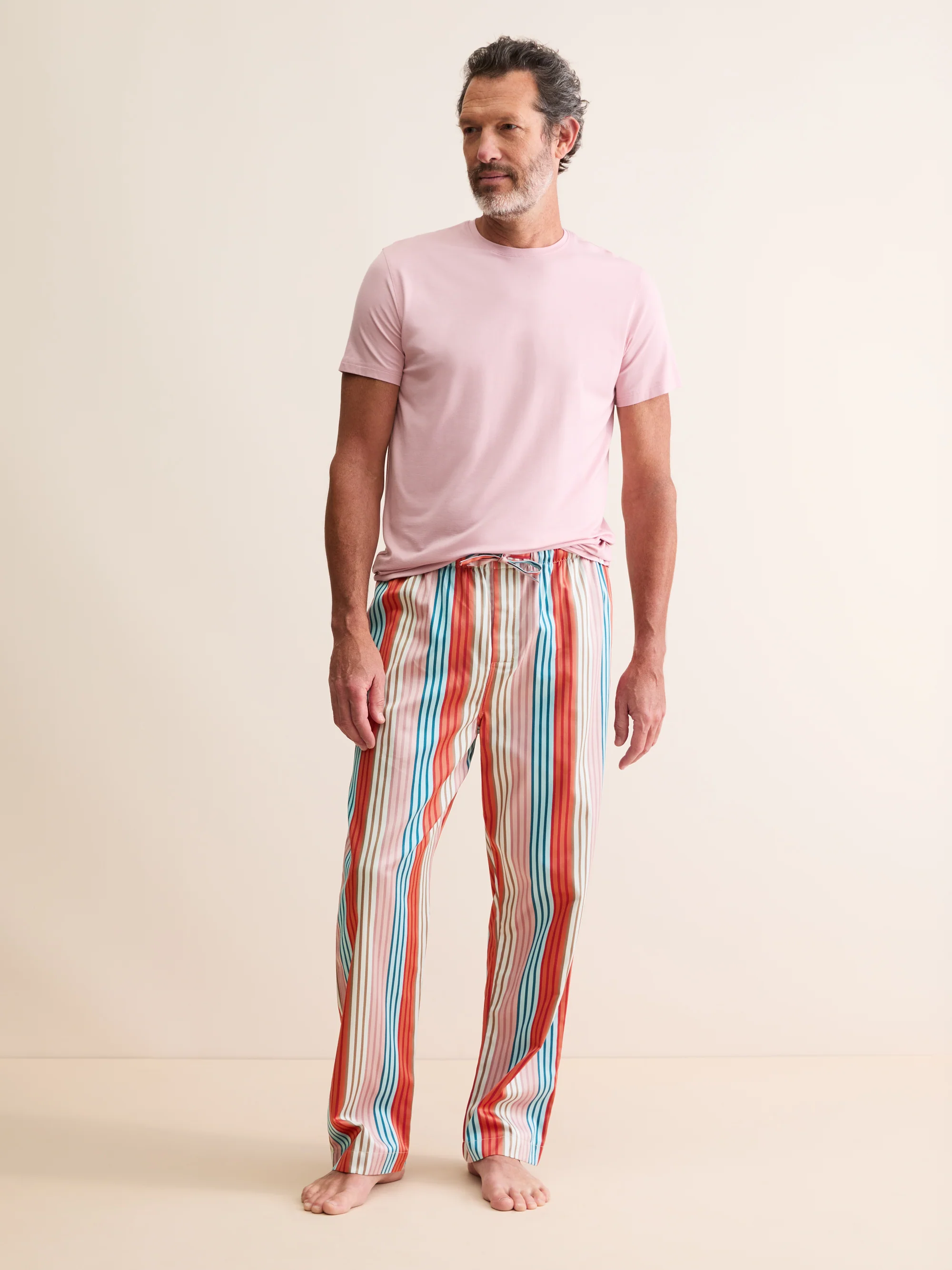 Men's Lounge Trousers Wellington Cotton Satin Multi Stripe - Image 8