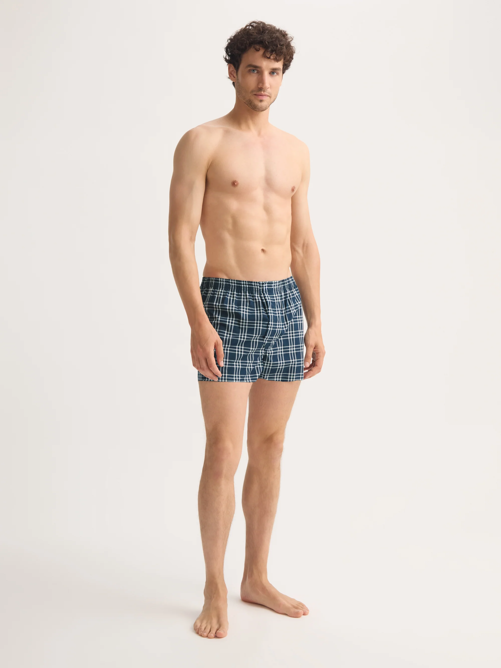 Men's Modern Fit Boxers Barker Cotton French Blue & White Check - Image 3