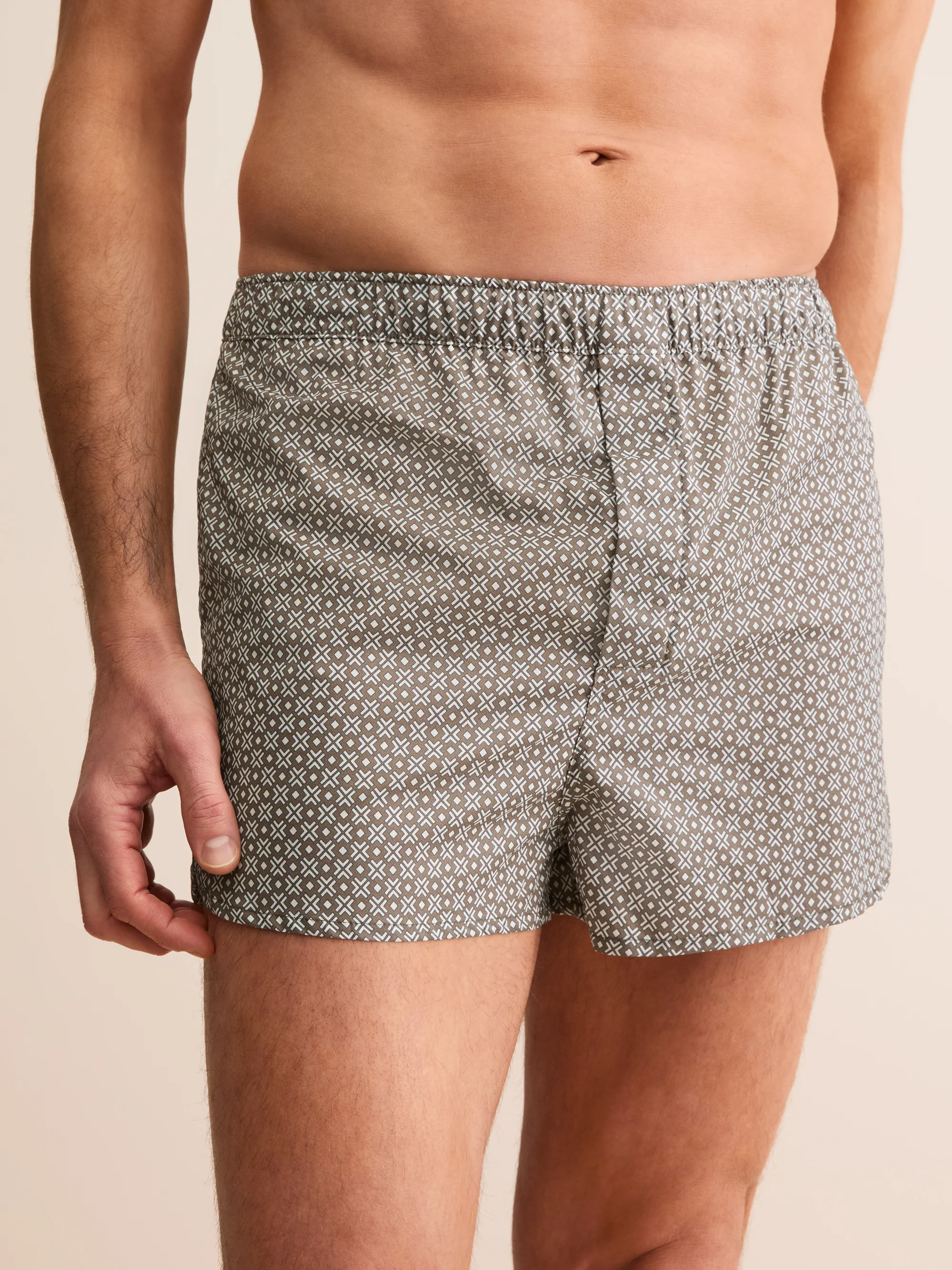 Men's Modern Fit Boxers London Geo Cross Cotton Batiste Taupe - Image 4
