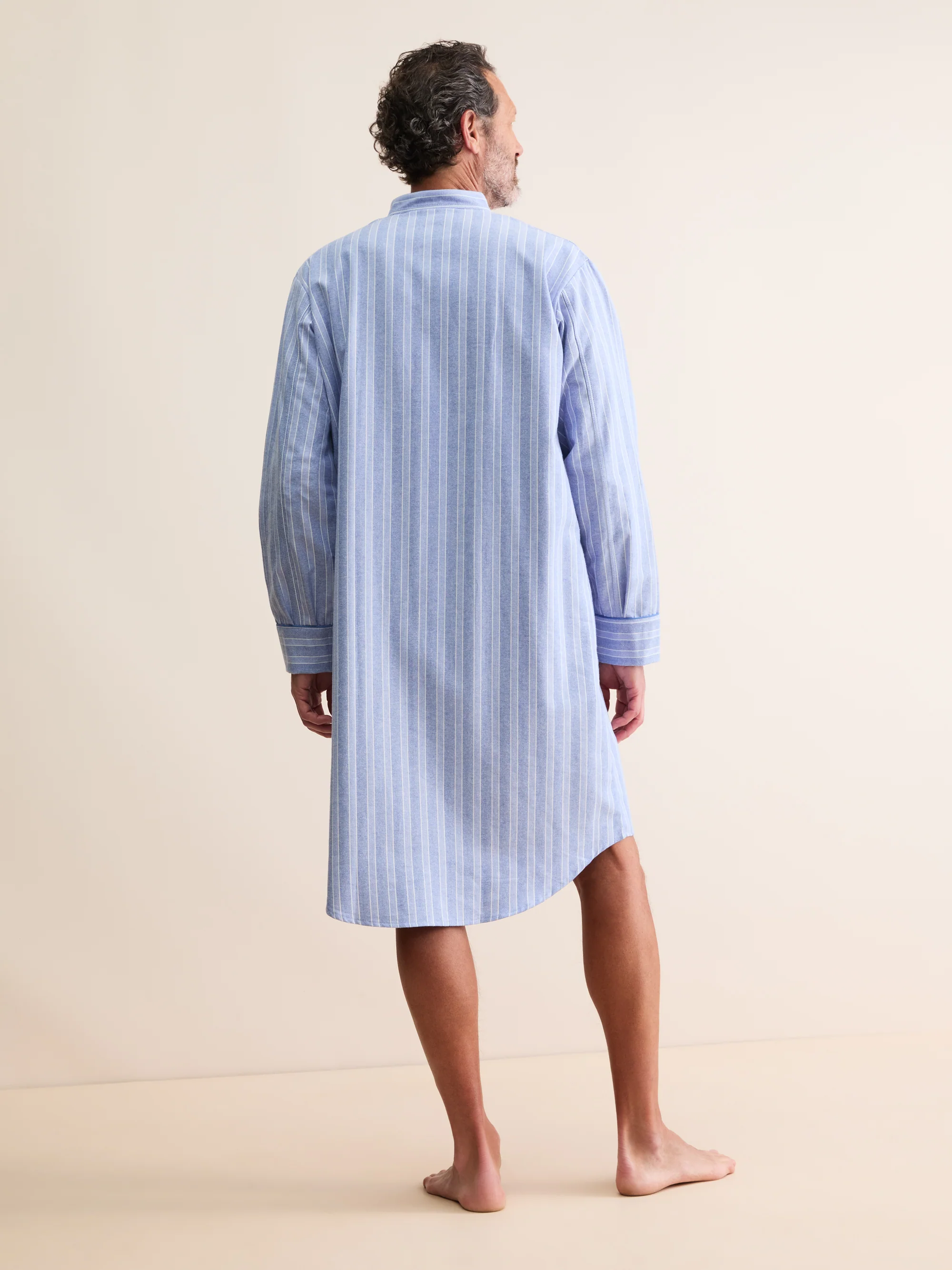 Men's Nightshirt Arran Brushed Cotton Blue Herringbone Stripe - Image 3
