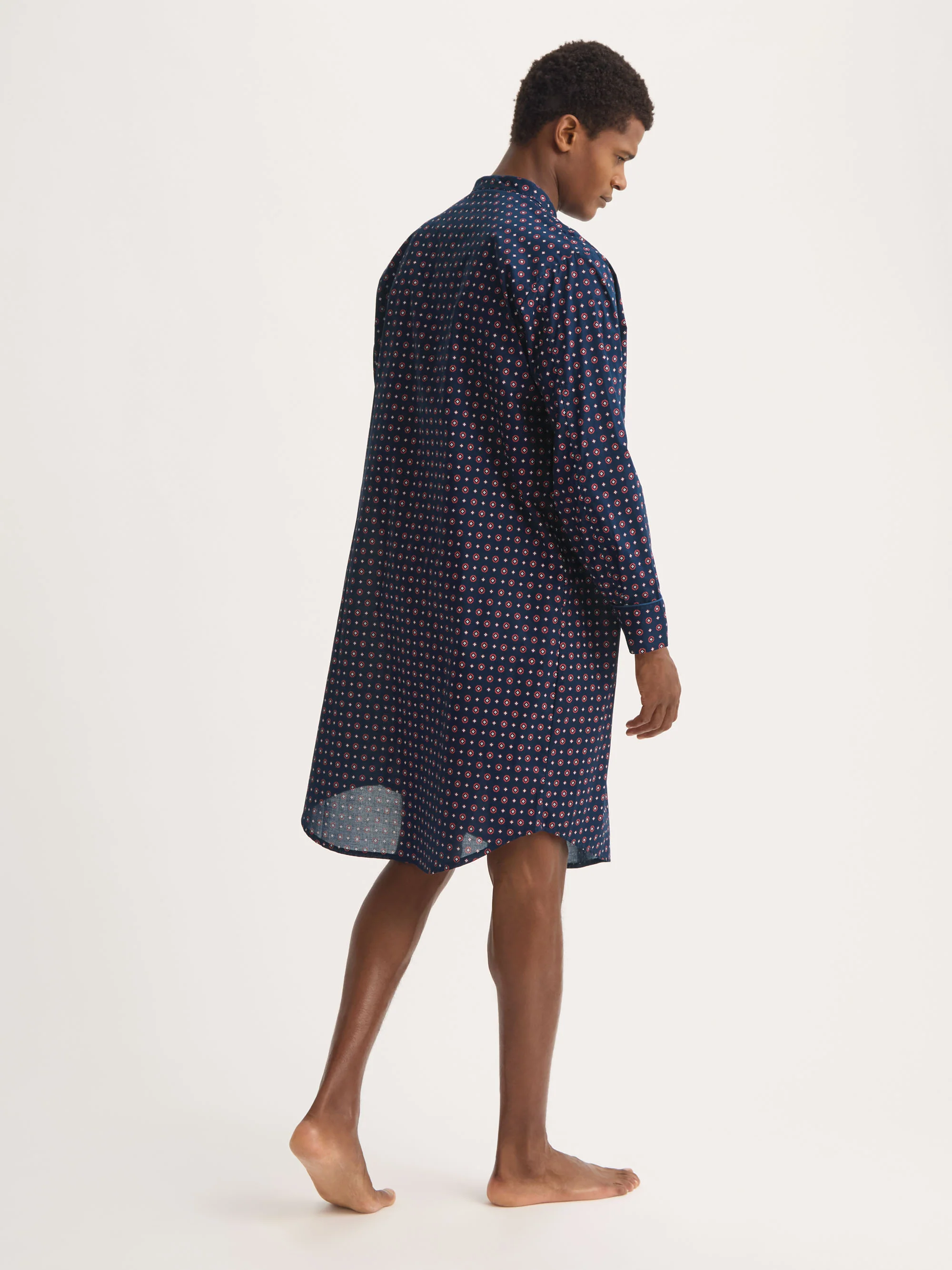Men's Nightshirt Cotton Batiste Navy Blue Rose Motif - Image 3