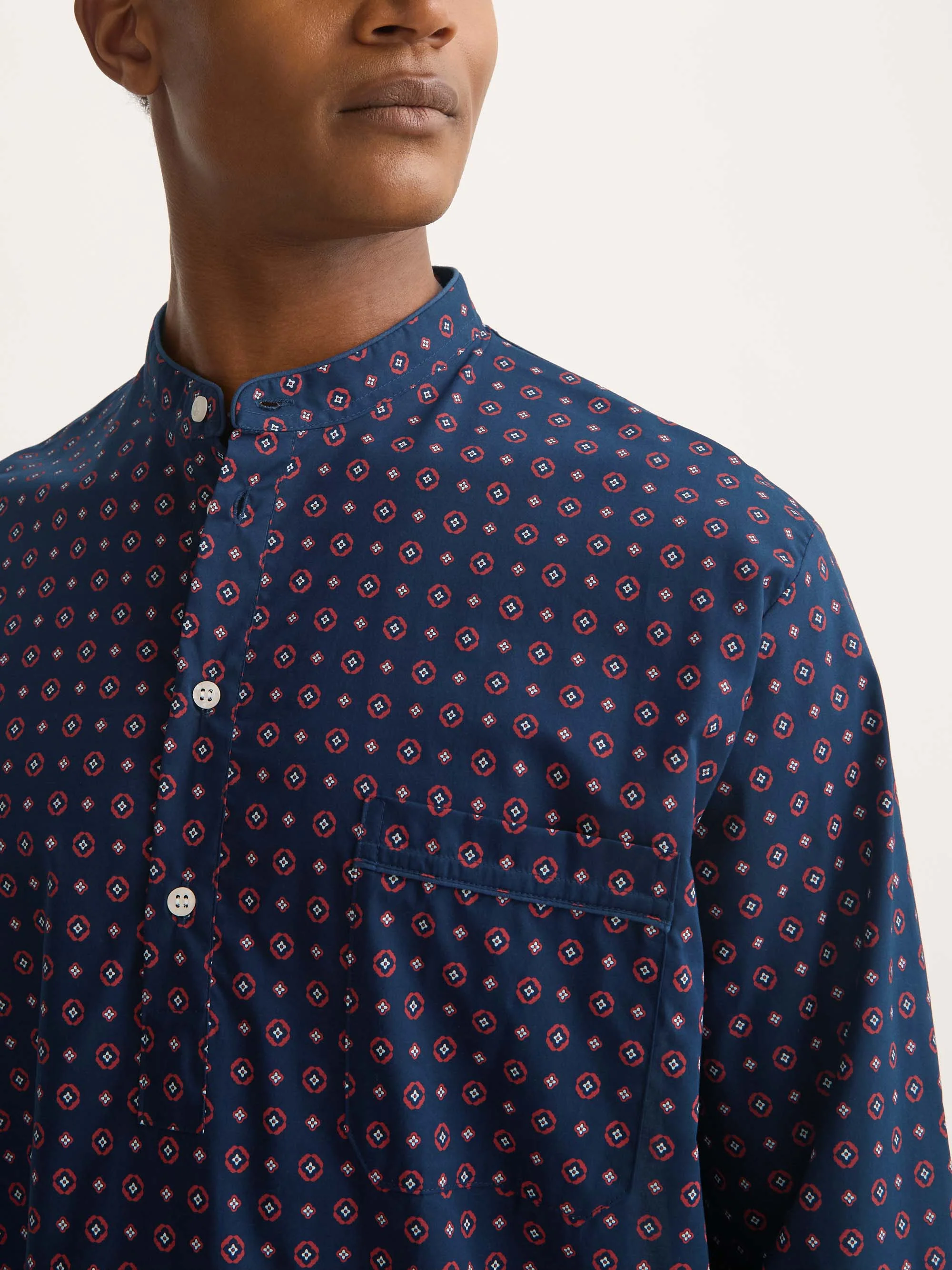 Men's Nightshirt Cotton Batiste Navy Blue Rose Motif - Image 5