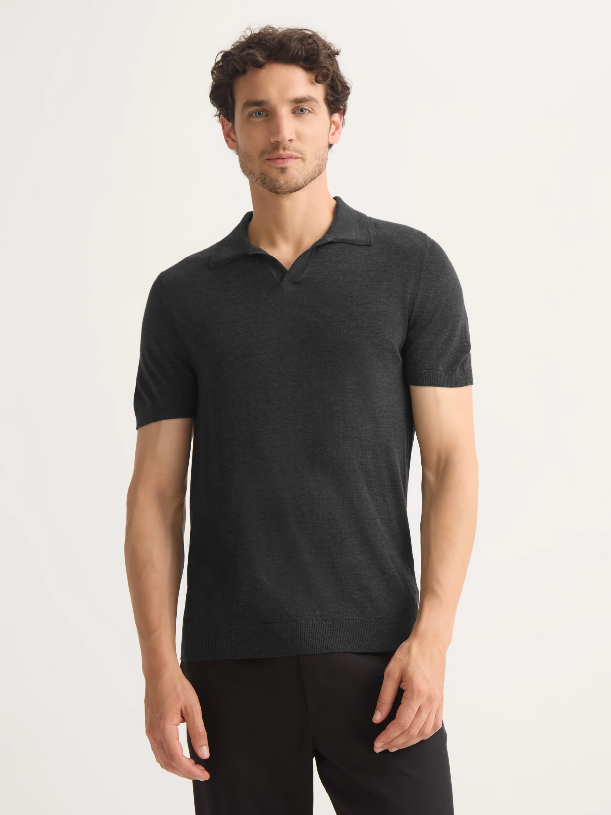 Men's Polo Shirt Orson Merino Wool Charcoal Grey - Image 4