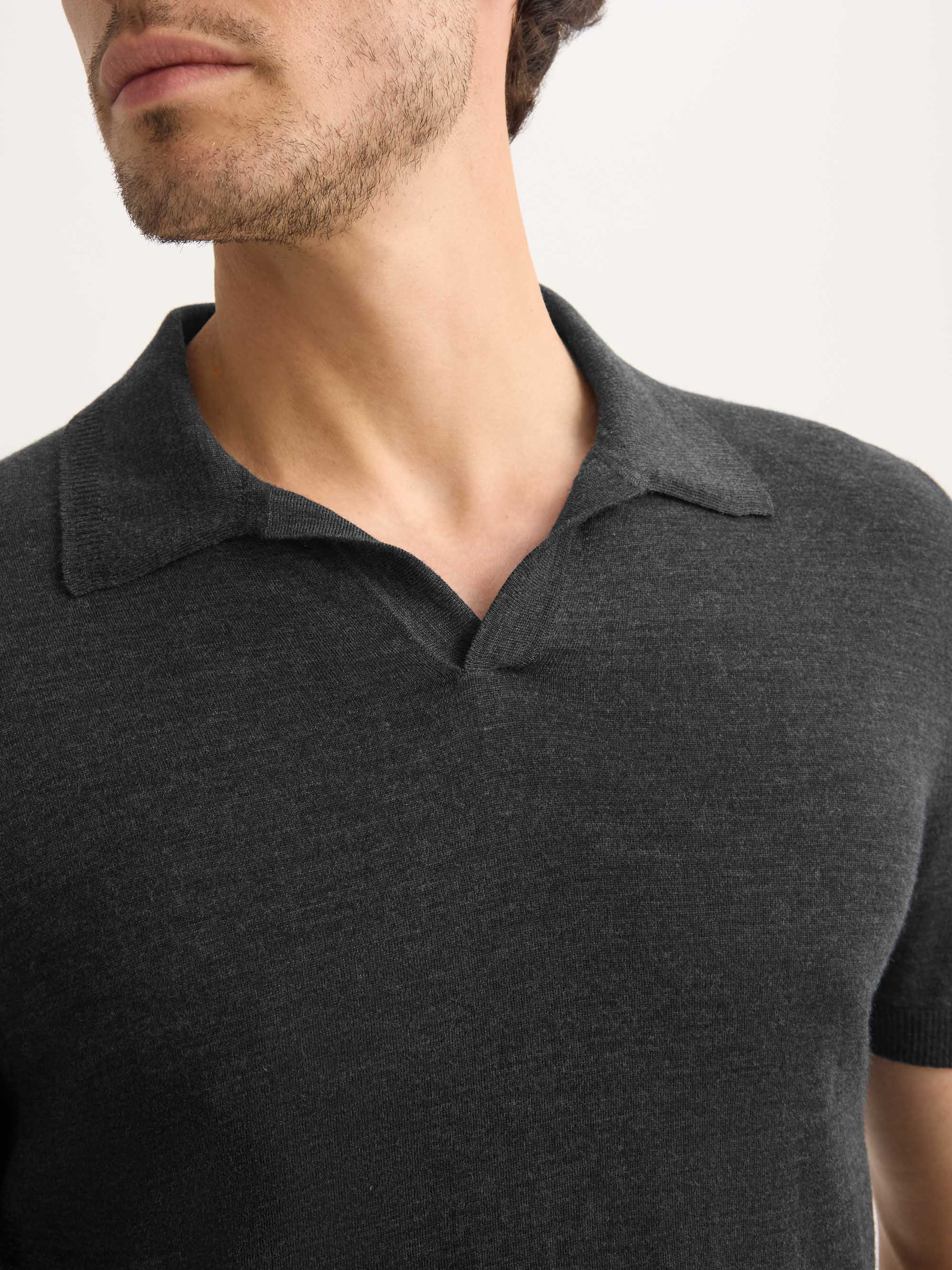 Men's Polo Shirt Orson Merino Wool Charcoal Grey - Image 5