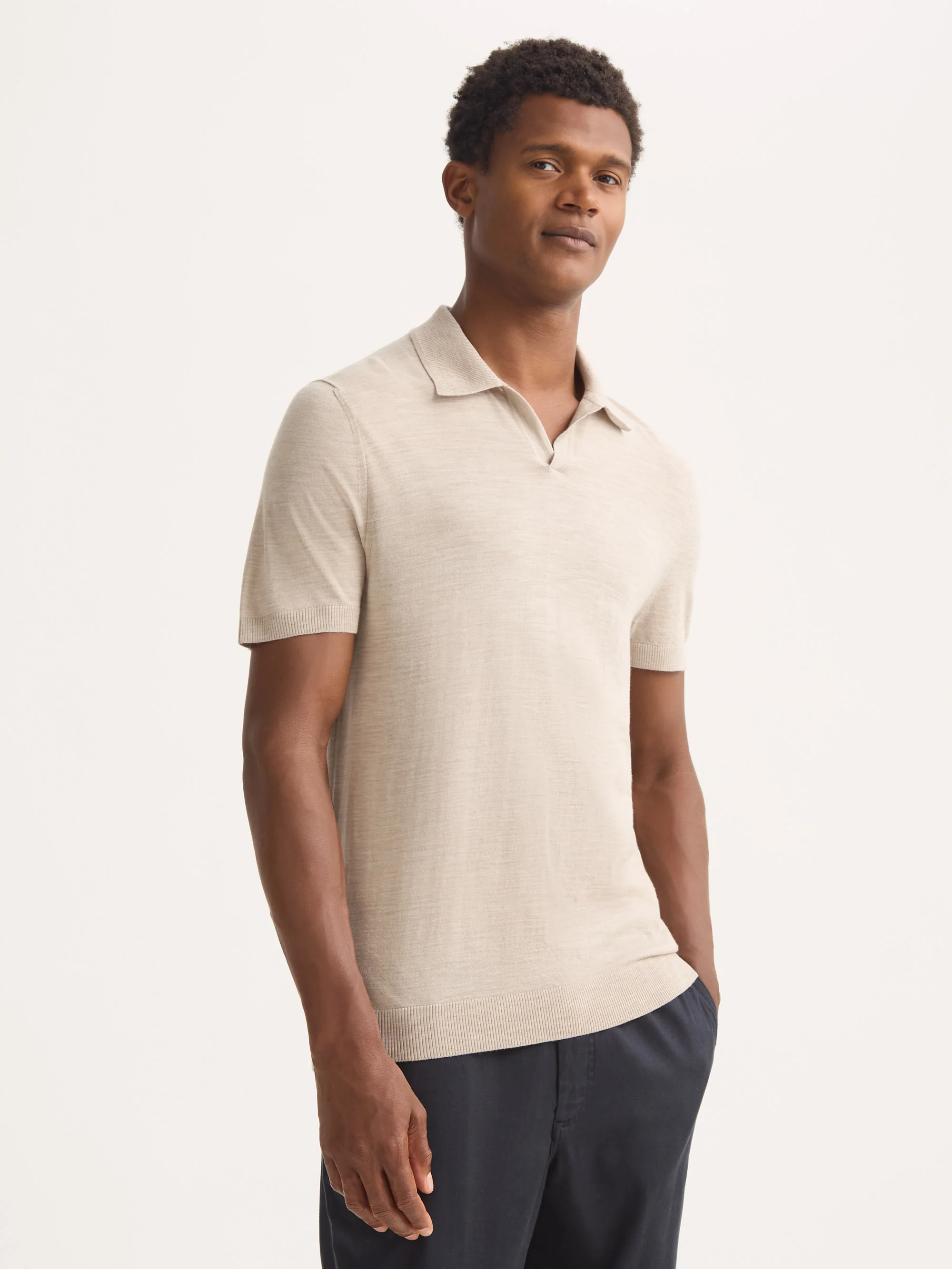 Men's Polo Shirt Orson Merino Wool Ecru - Image 4